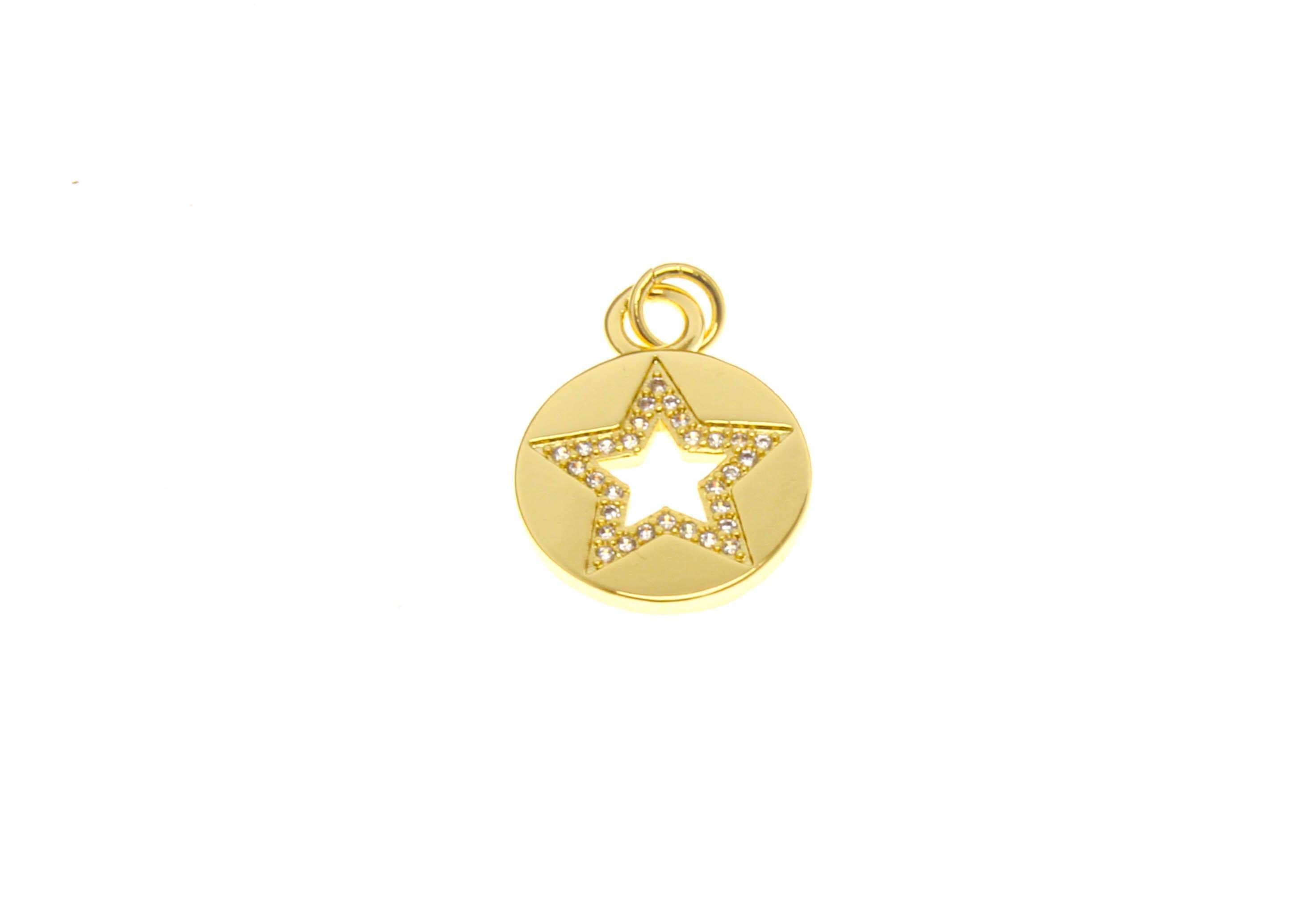 18k Gold Star Medallion Cut Out Charm