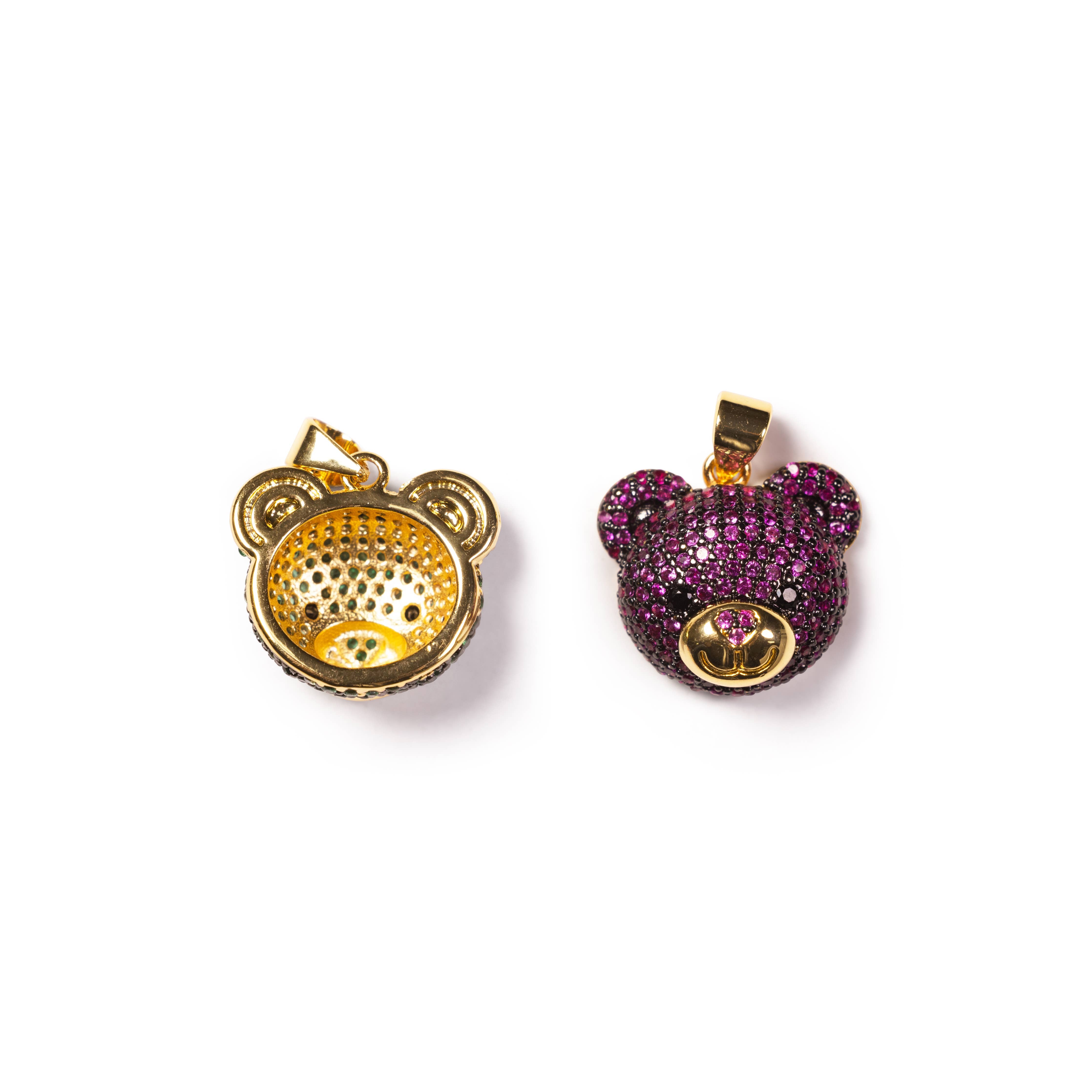Teddy Bear Gold Charm with colorful cz Pendant CPG1151
