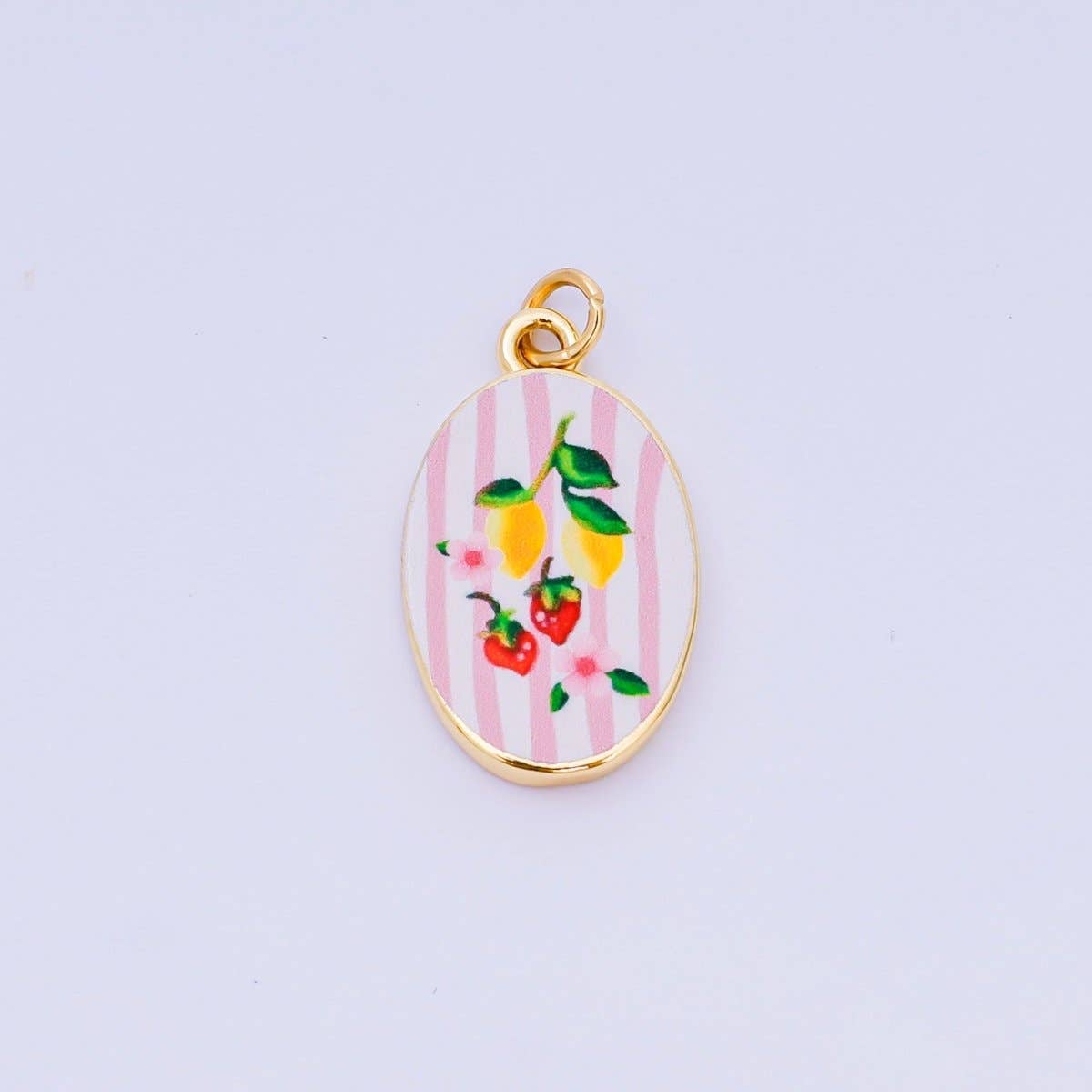 24K Gold Filled Enamel Art Oval Spring Charm in Flower, Butterfly, & Nature
