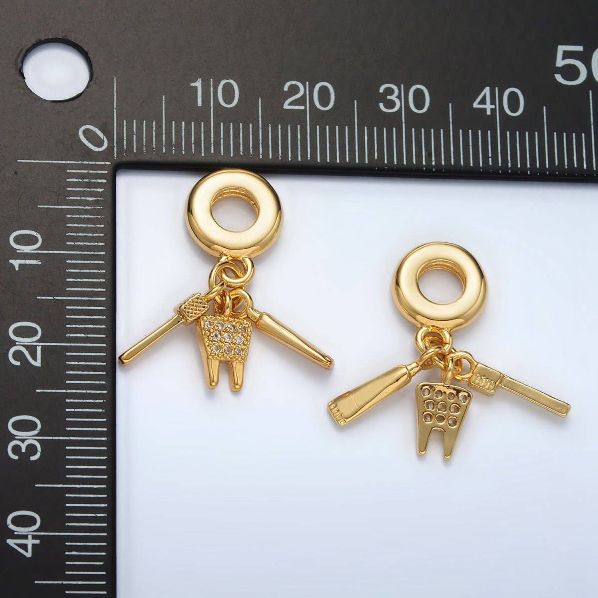 24K Gold Filled Dentistry Teeth Brush Paste Rhondelle Bail Triple Drop Pendant | AC086