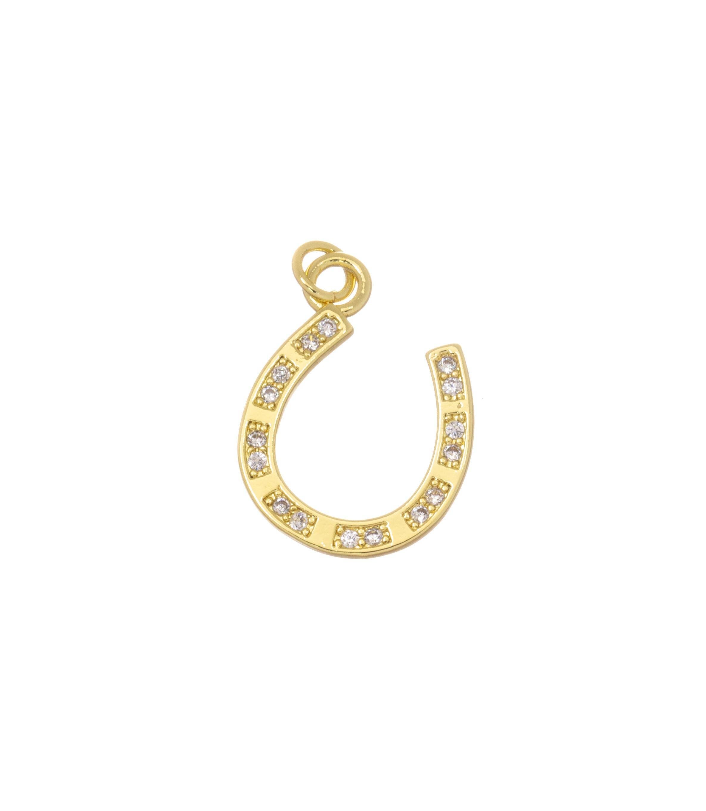 Gold CZ Pave Horseshoe Charm
