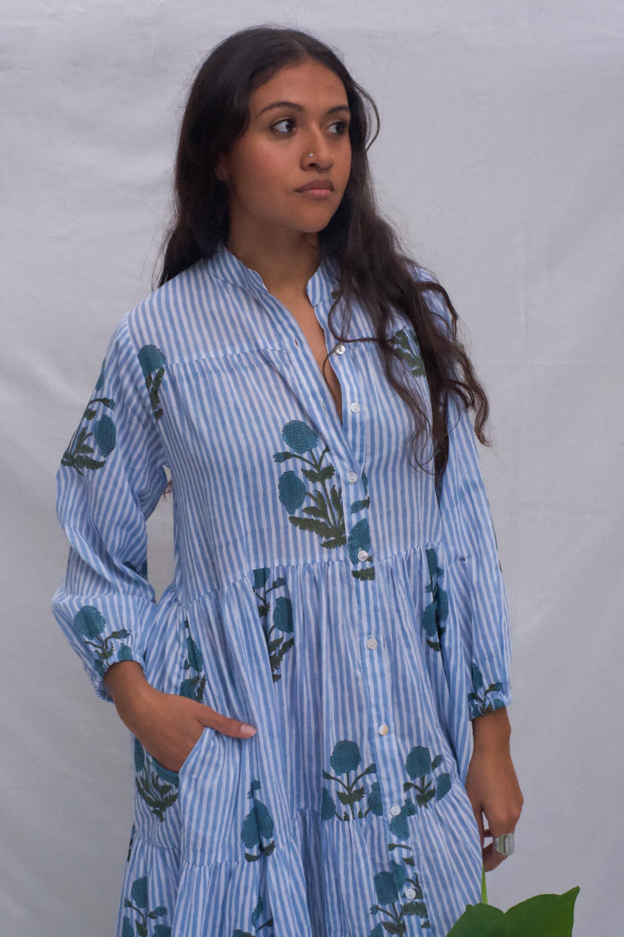 Venus Midi Dress ~ Blue Stripes & Floral