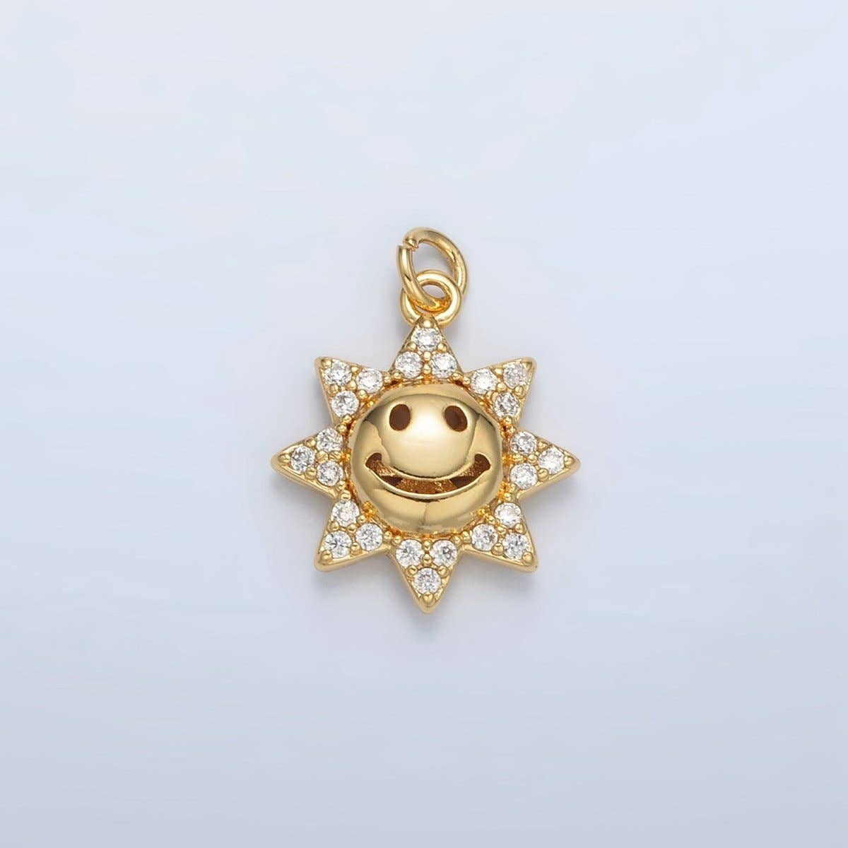 24K Gold Filled Cute Smiley Faced CZ Sunshine Charm
