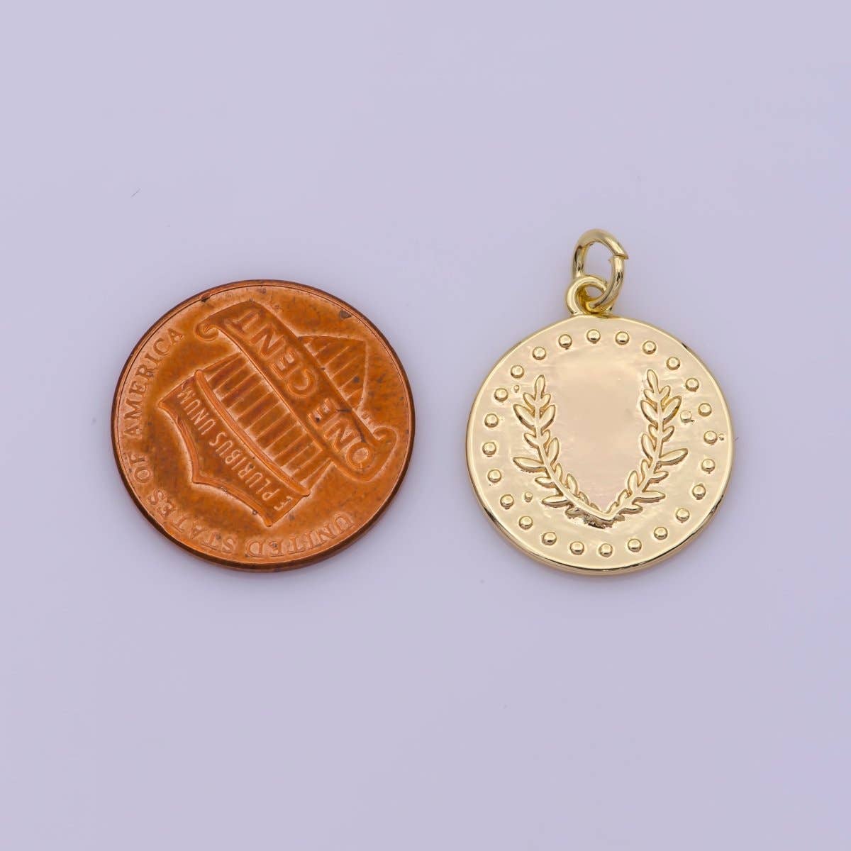 Dainty Greek Olive Leaf Coin Charm in 18k Gold Filled Findings