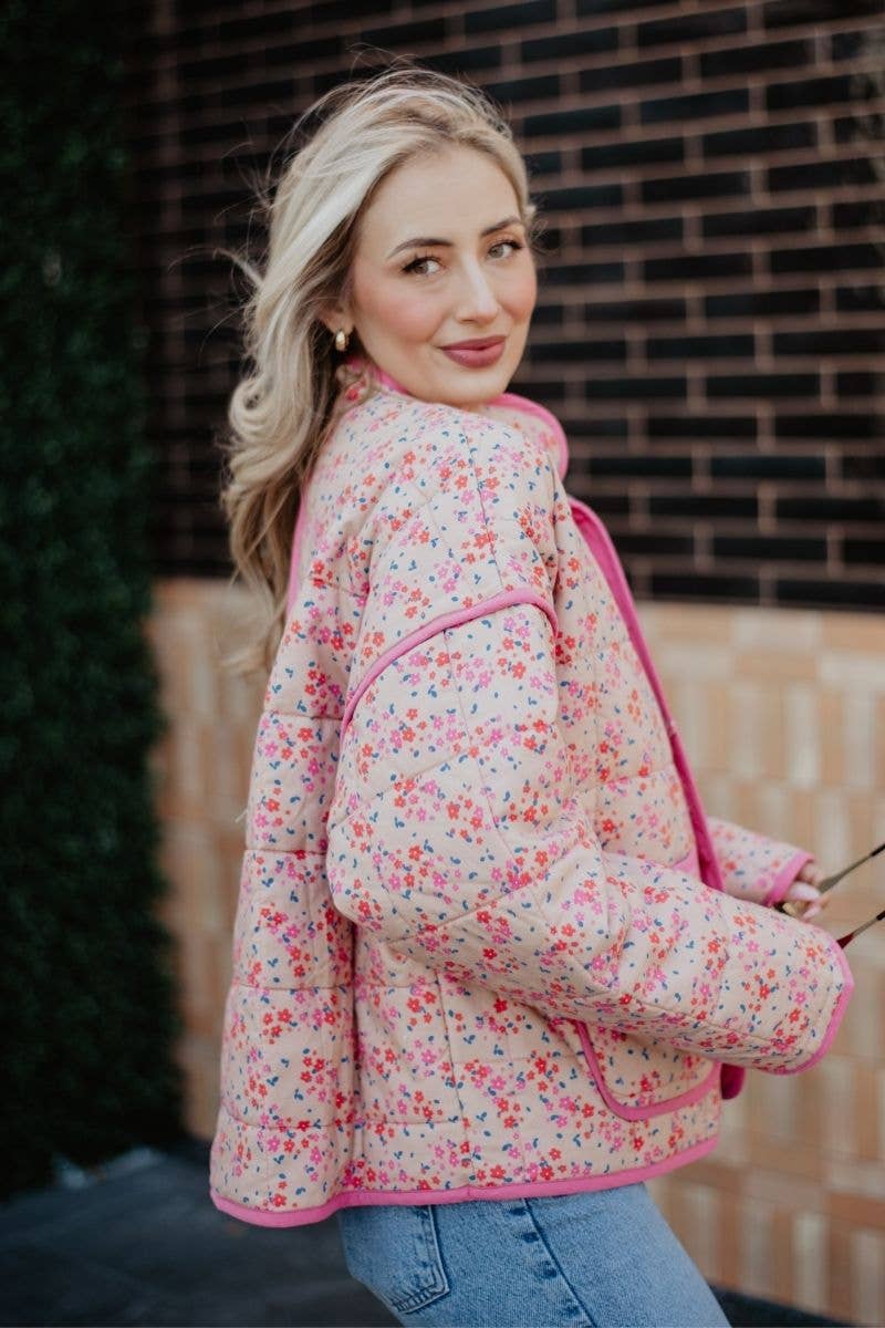 Pink Dainty Floral Lightweight Quilted Jacket