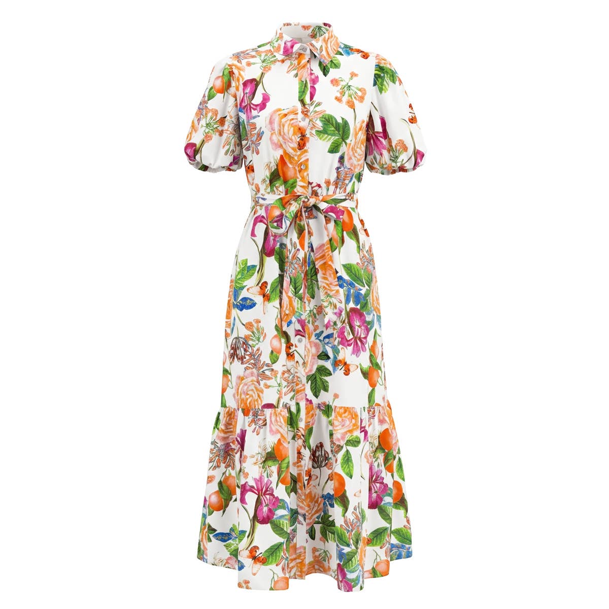 Tangerine Bloom Long Shirt Dress