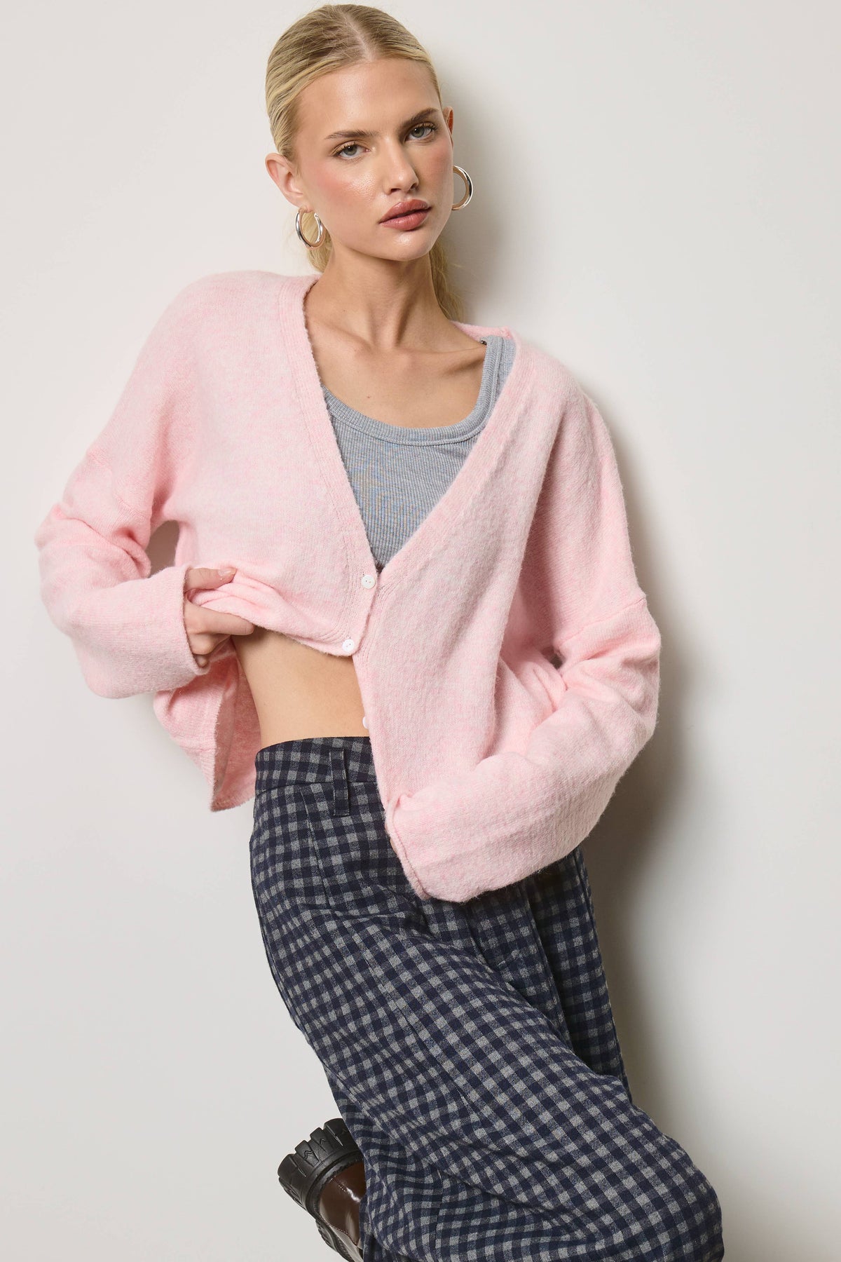 V neck Batwing Sleeve Button Up Cardigan