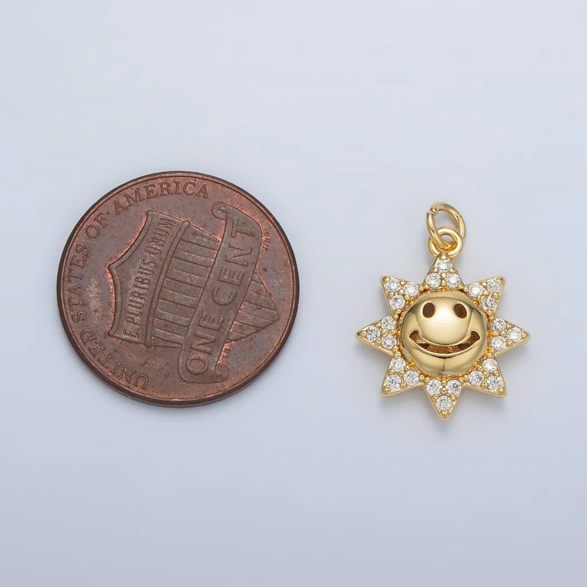 24K Gold Filled Cute Smiley Faced CZ Sunshine Charm