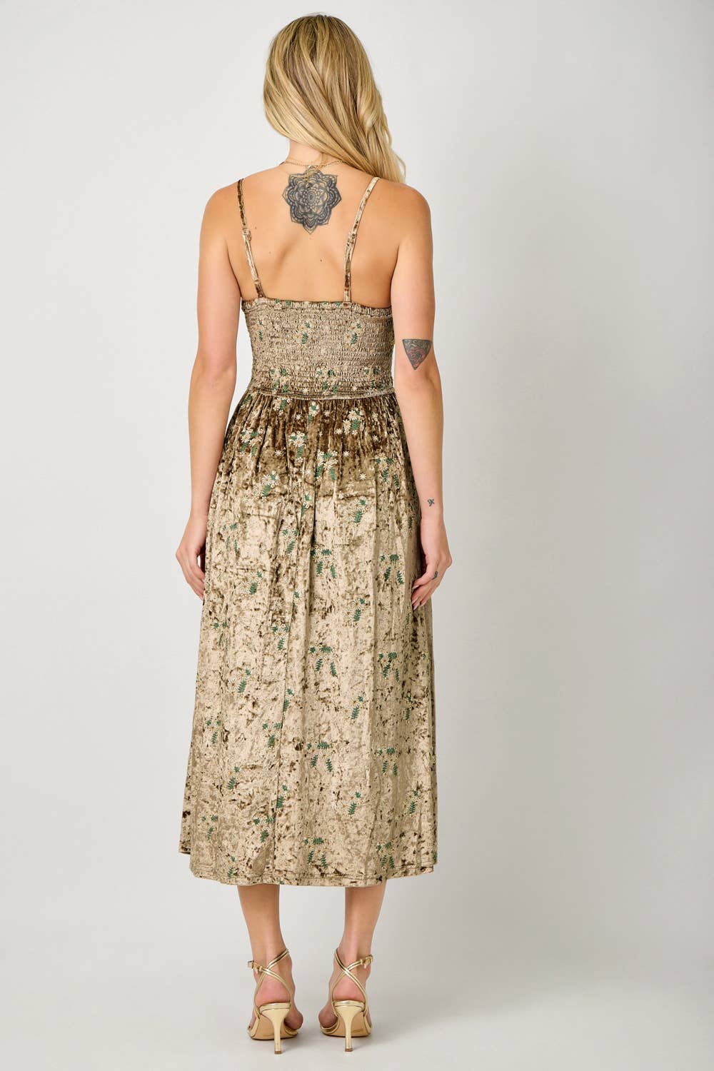 Embroidered Velvet Smocked Dress