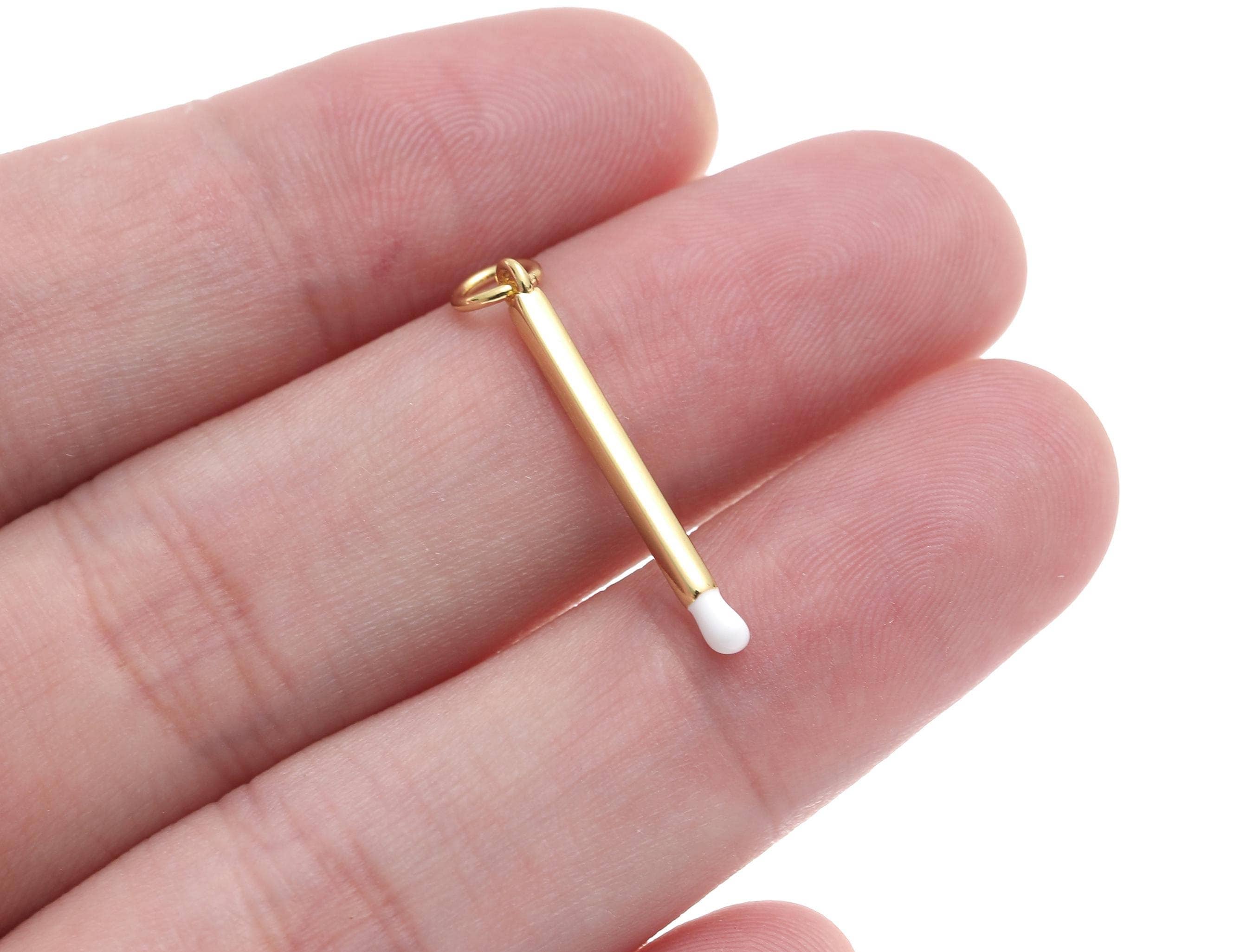 Gold Matchstick Charm with White Enamel