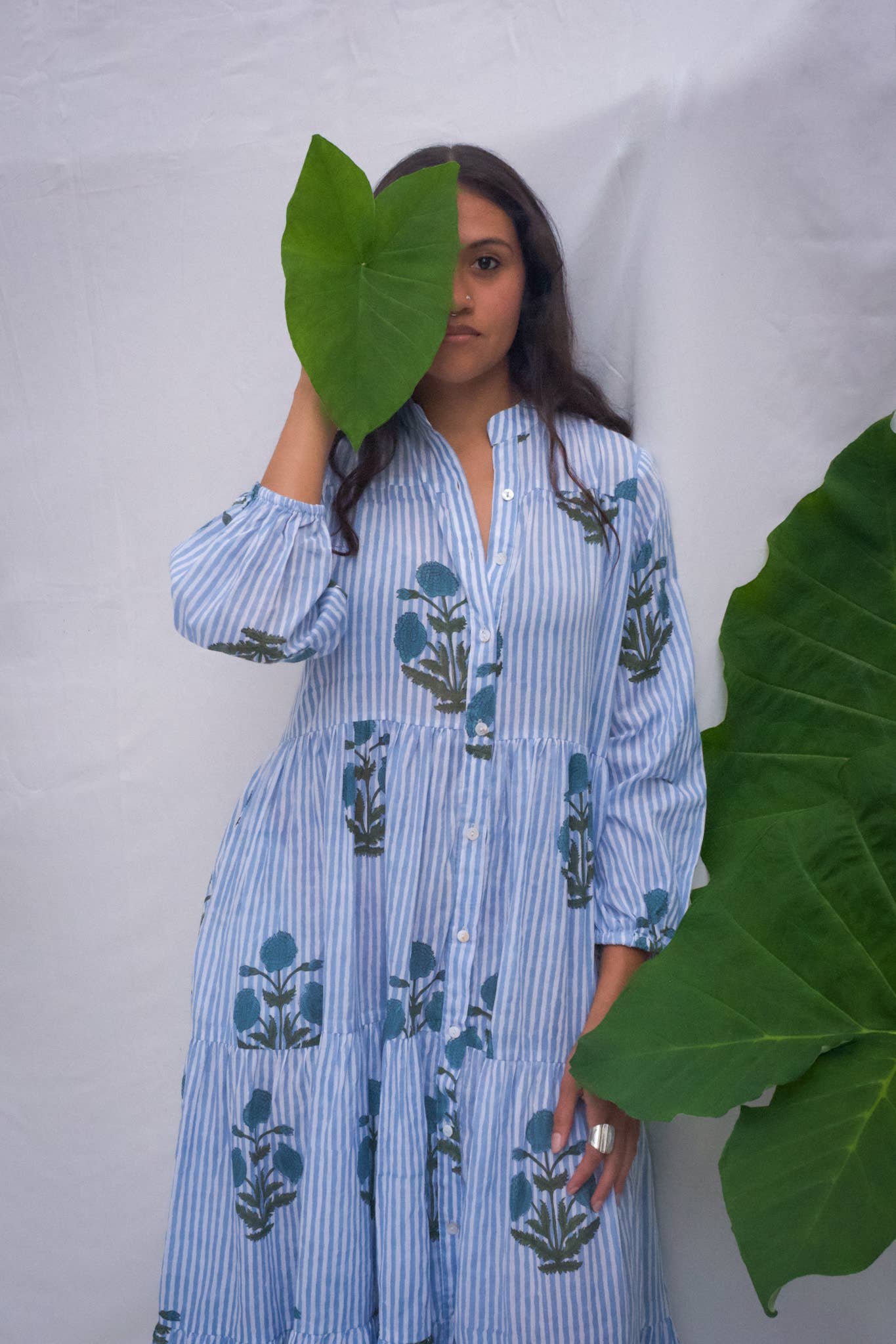 Venus Midi Dress ~ Blue Stripes & Floral