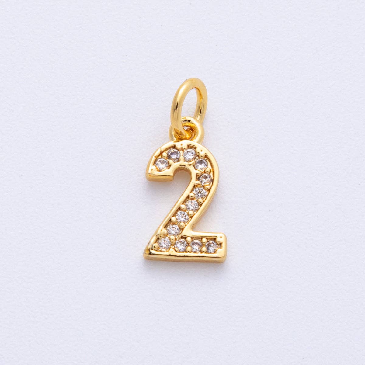 24K Gold Filled 14mm Number 0-9 Clear Micro Paved CZ Charm