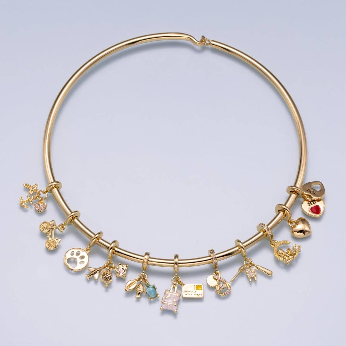 NEW SUMMER 16K Gold Filled 4mm Minimalist Thick Wide Tube Torque Choker Floating Collar Necklace | WA-04277