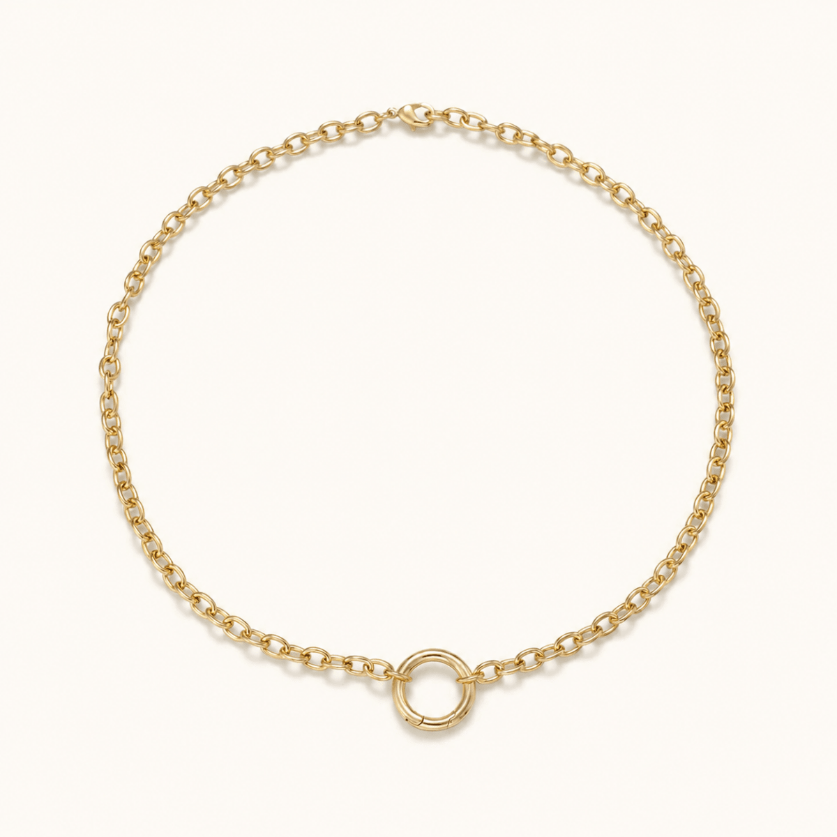 16K Gold Filled 5mm Push Gate Charm Connector Holder Ring Cable Chain 18 Inch Necklace