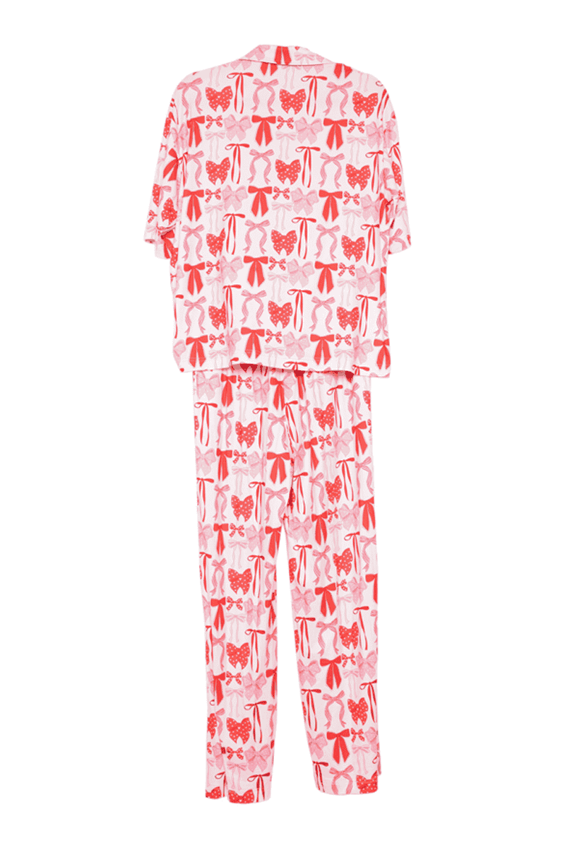Pink & Red Coquette Bows Christmas Pajama Pants Set