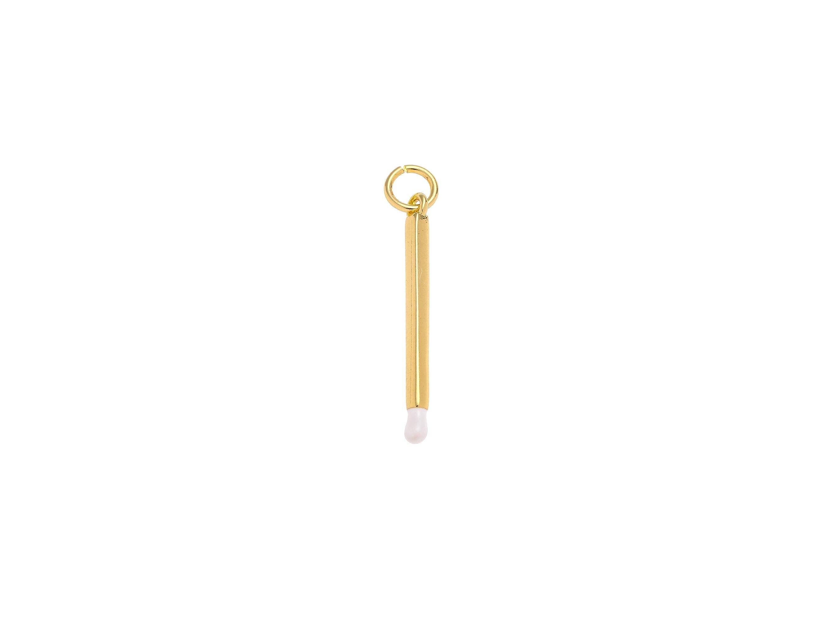 Gold Matchstick Charm with White Enamel