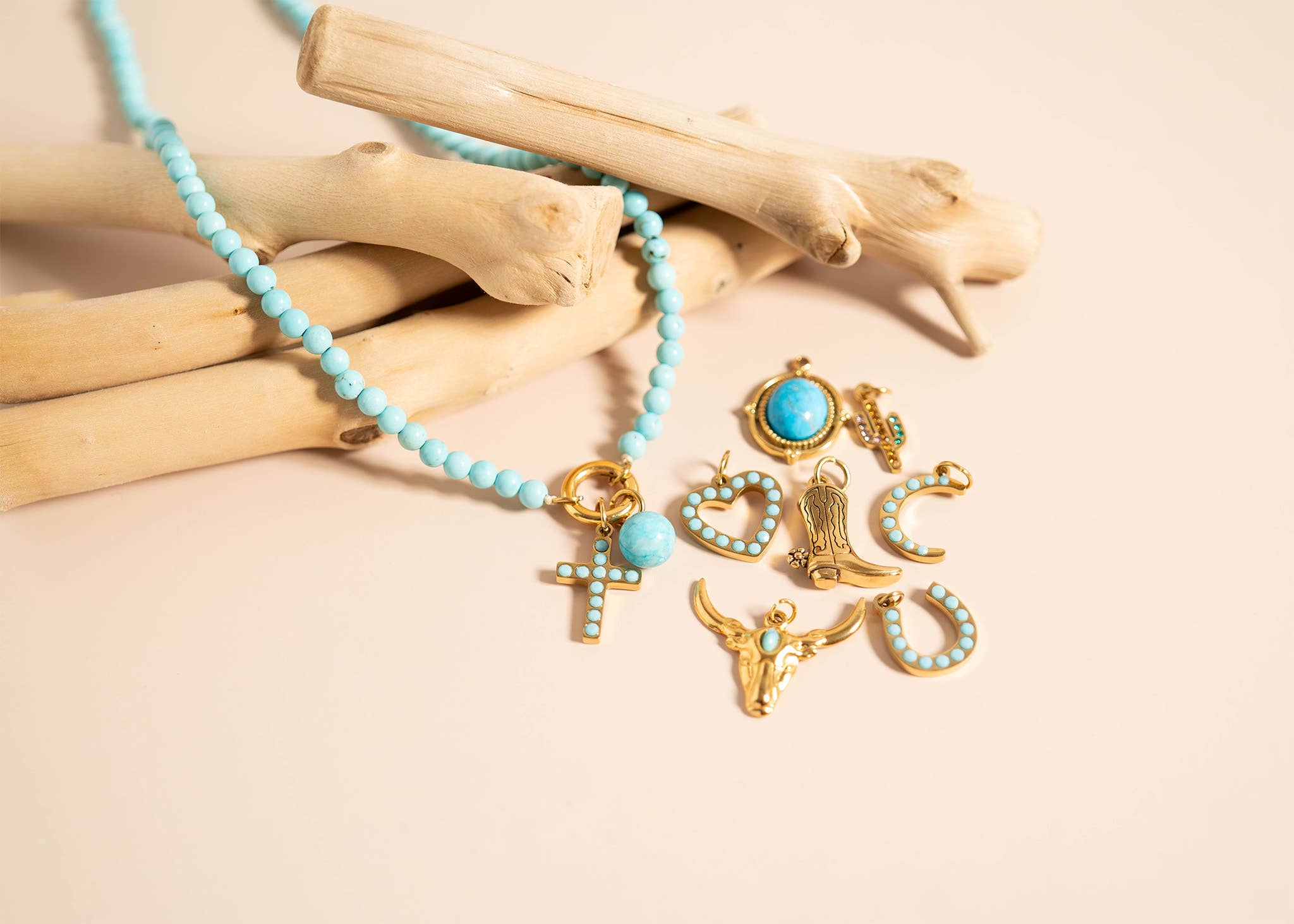 18K Gold Stainless Steel Turquoise Stone Horseshoe Charm