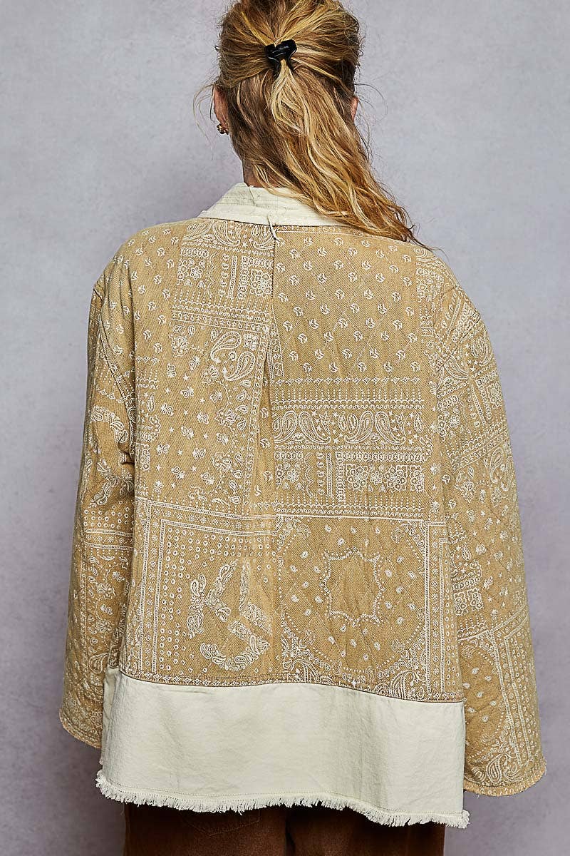 Paisley Pattern Patch Detail Quilted Woven Twill Jacket