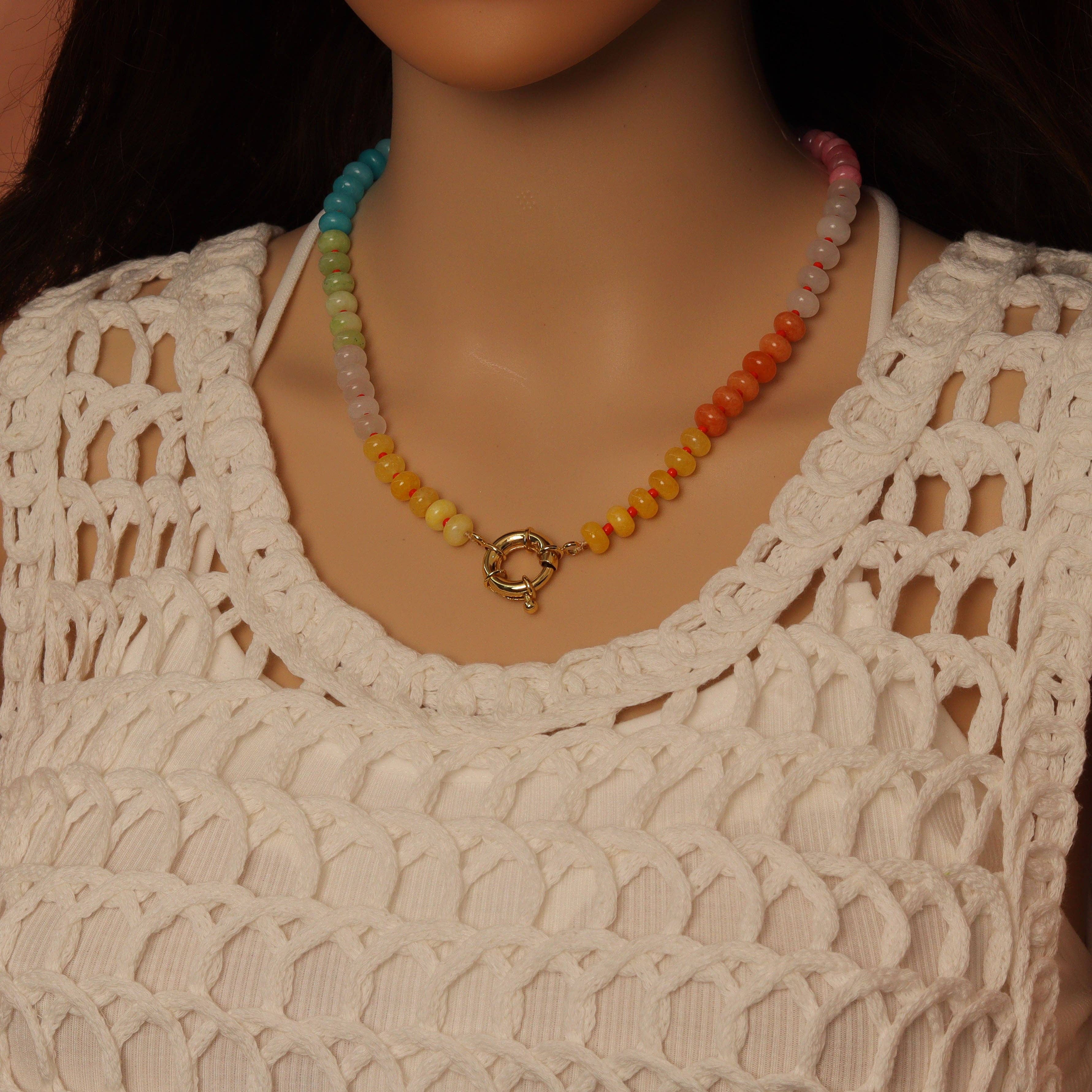 Rainbow Color Roundelle Gemstone Necklace