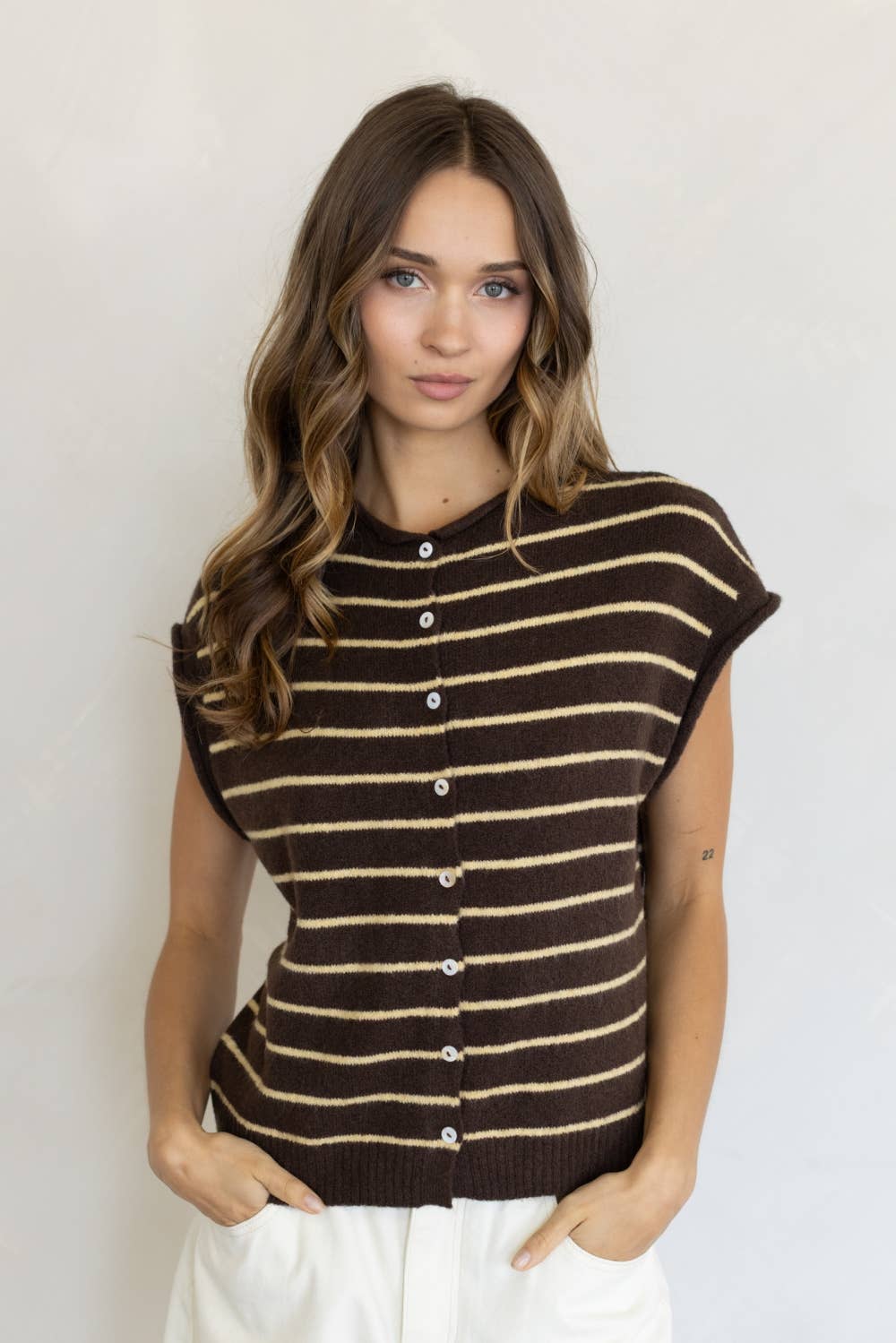 Piper Vest Cardigan - Cabana Striped