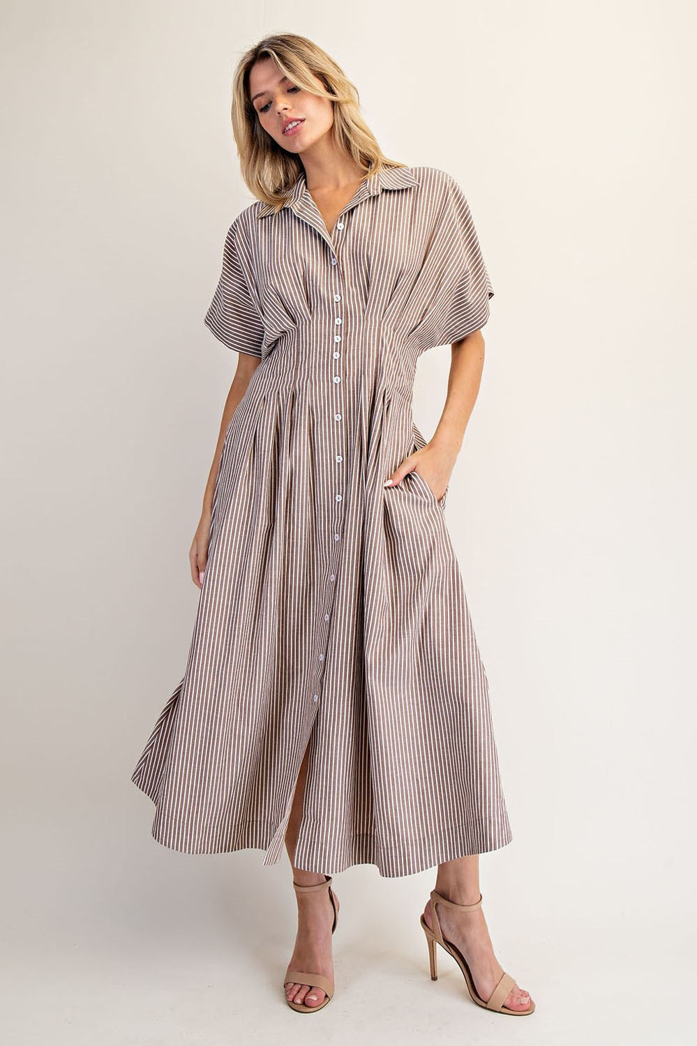 Coco Striped Dolman Sleeve Pleated Maxi Dress