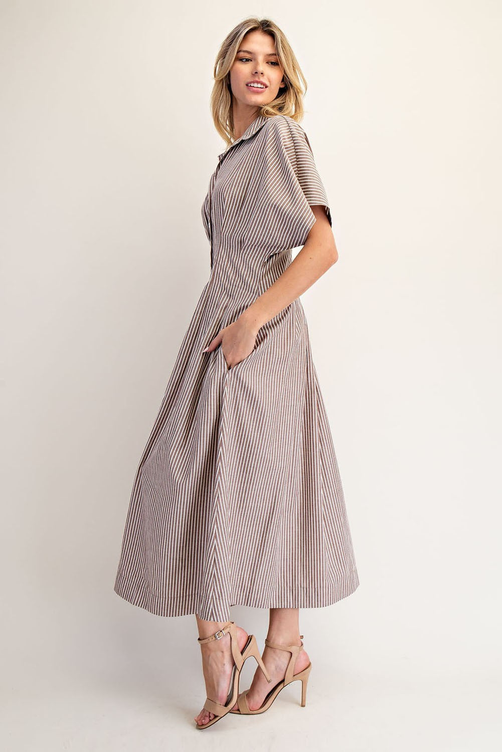 Coco Striped Dolman Sleeve Pleated Maxi Dress