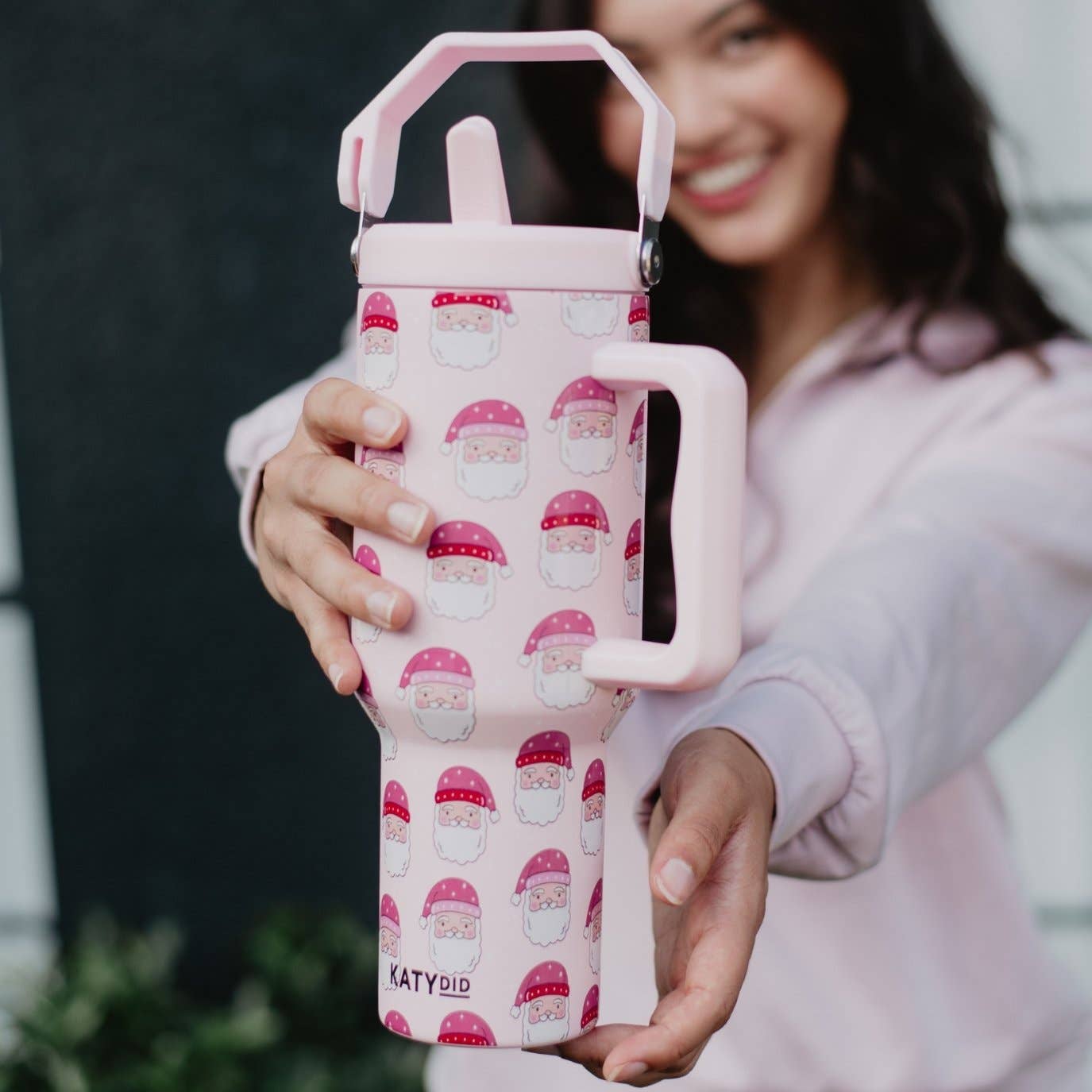 Pink Santas Wholesale 38oz Christmas Tumbler with Lid Handle