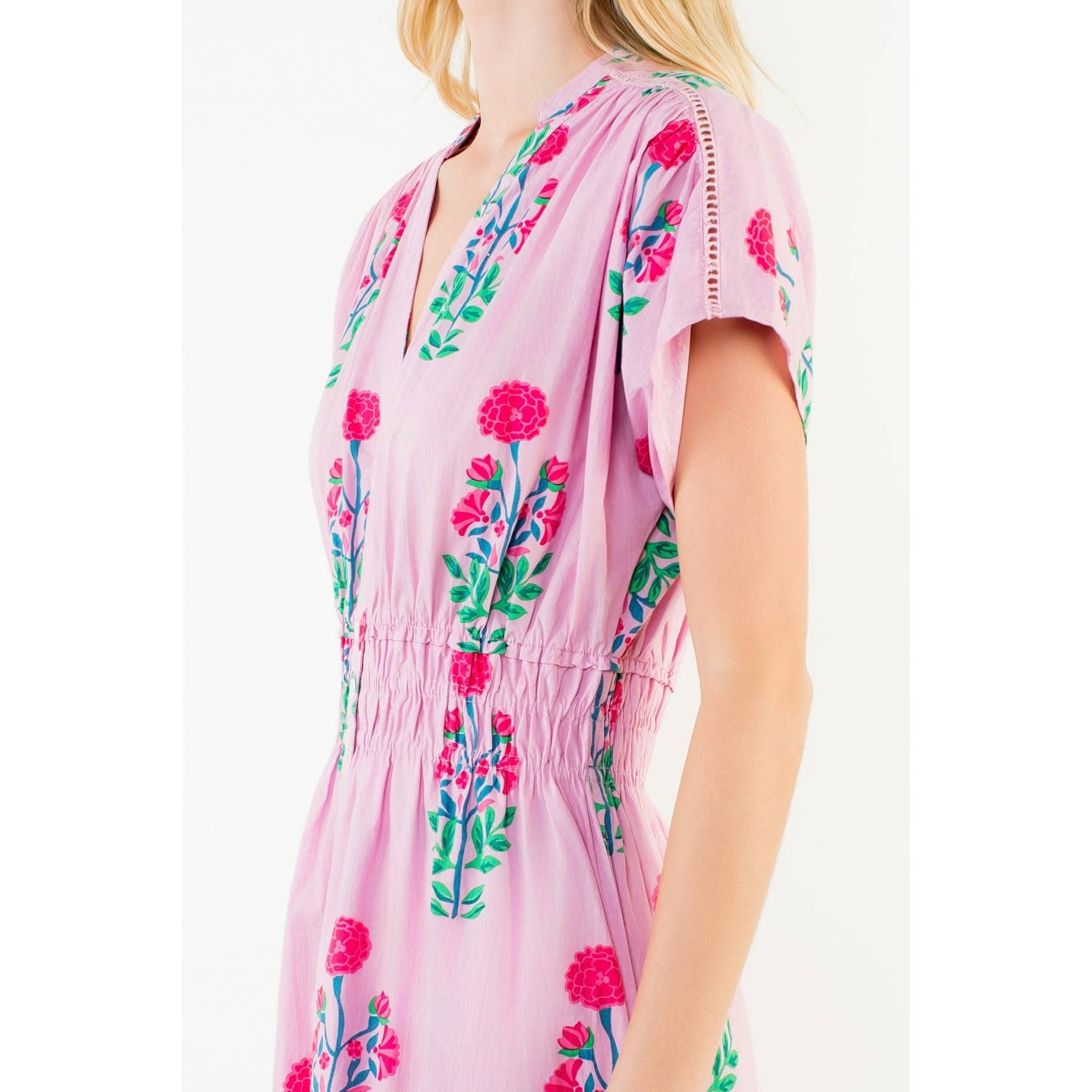 Short Sleeve Floral Print Midi Dress