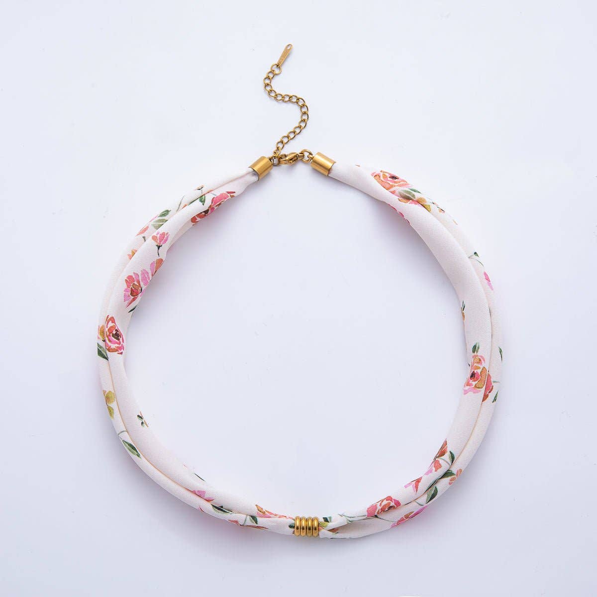 Stainless Steel Gold Pink Silk Scarf Necklace