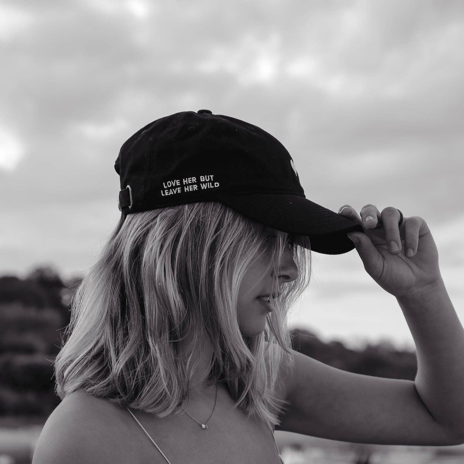 Black Cotton Dad Hat – Embroidered Heart Cap