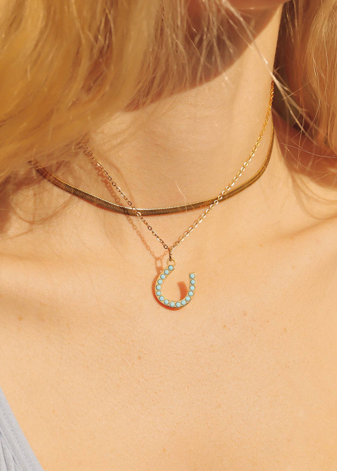18K Gold Stainless Steel Turquoise Stone Horseshoe Charm
