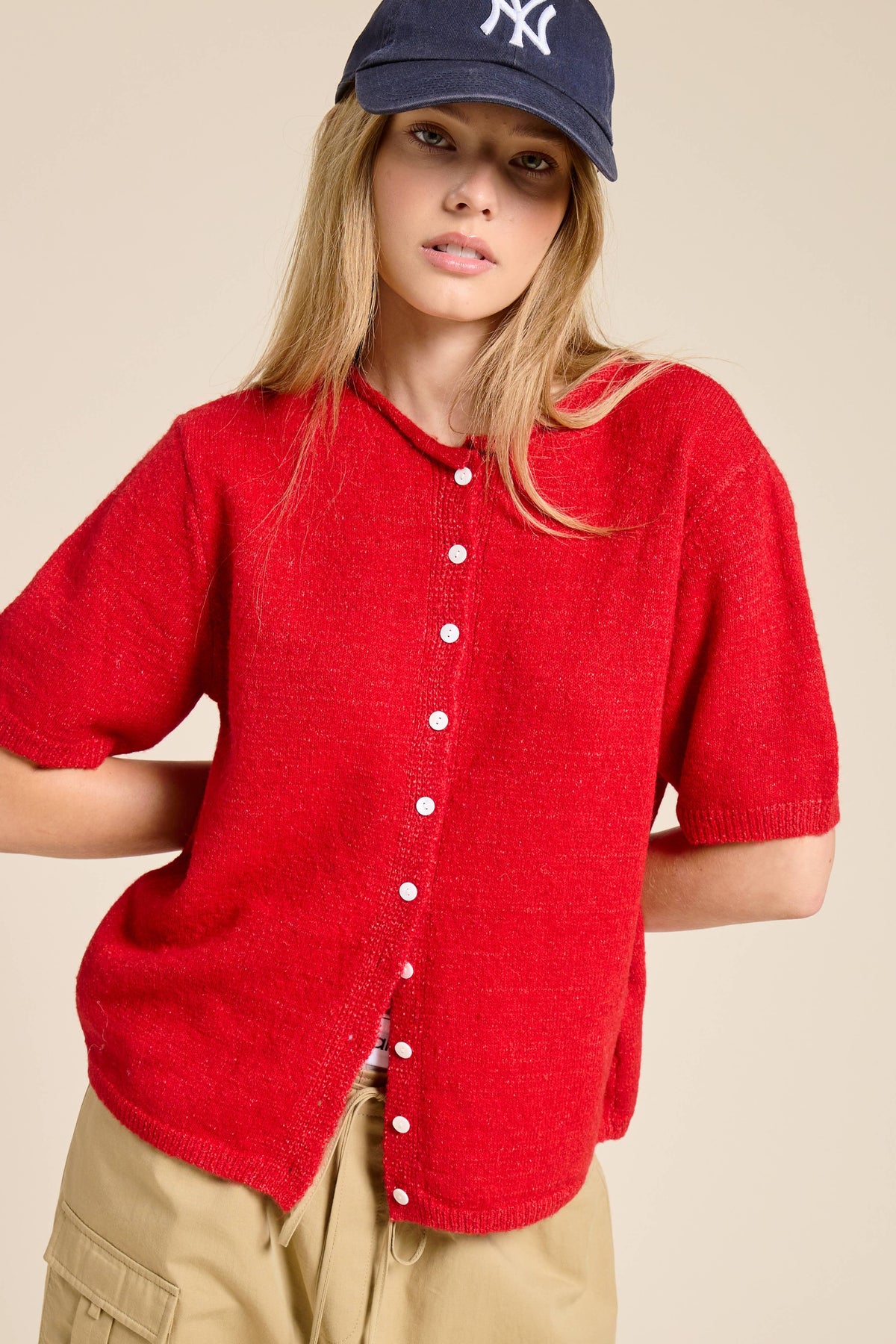 Open-Pack Short Sleeve Button Down Cardigan Top