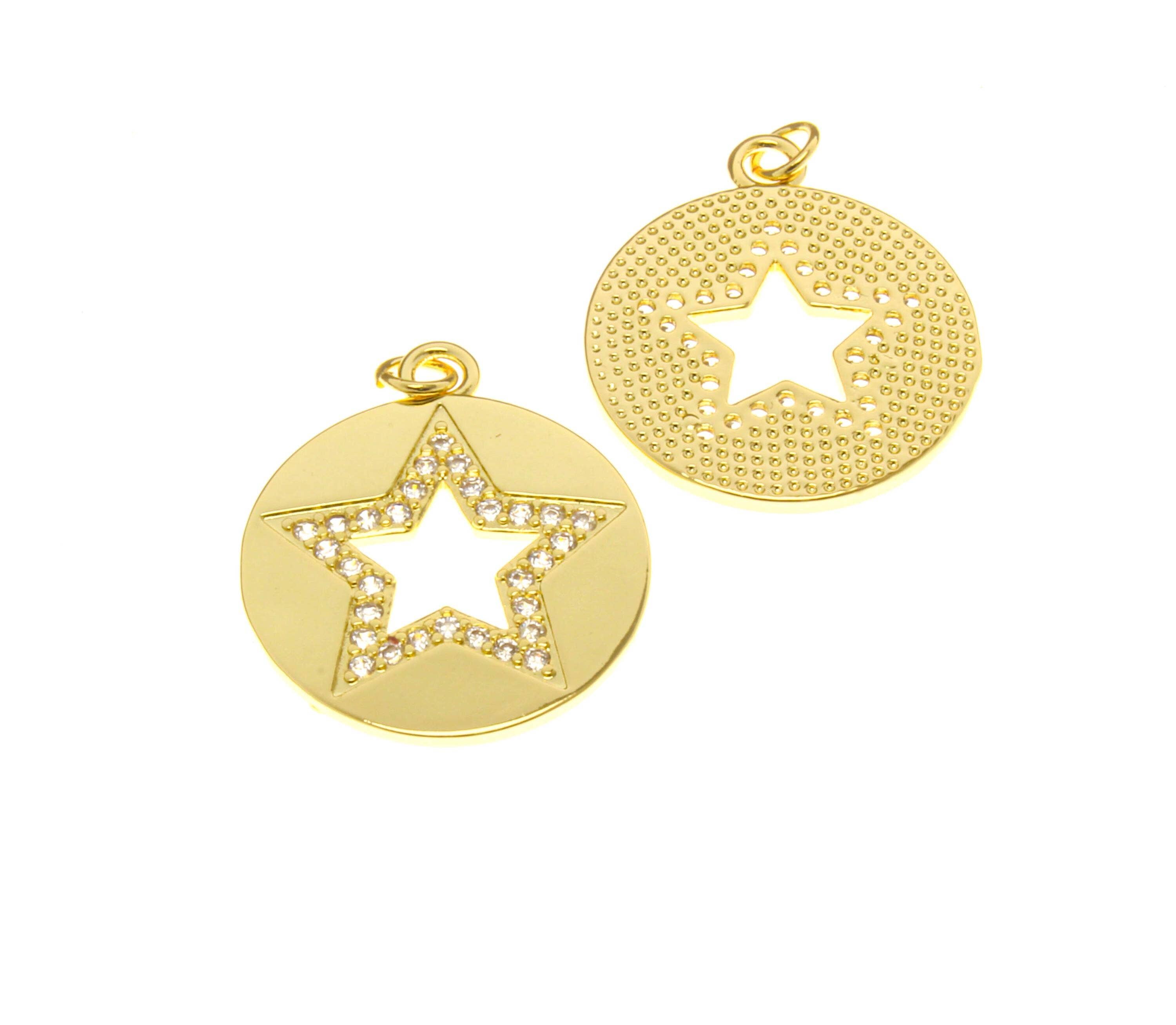 18k Gold Star Medallion Cut Out Charm