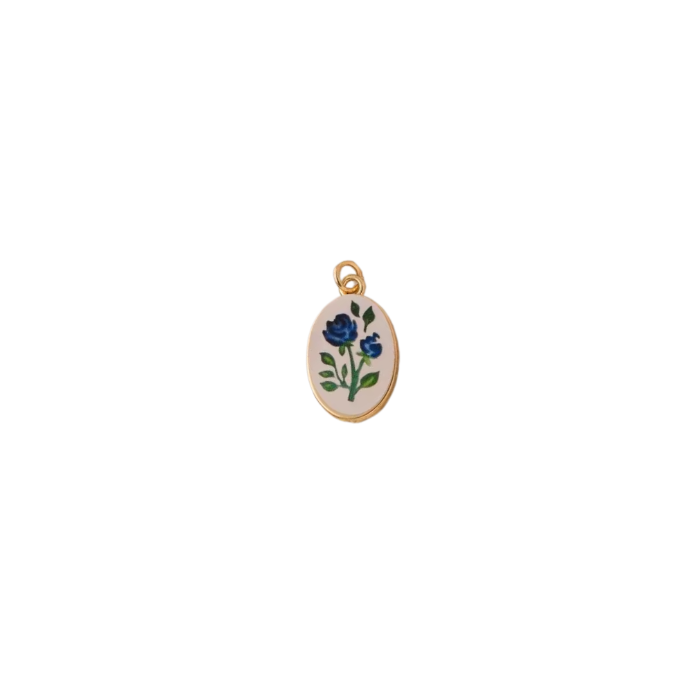 Handpainted Floral Tile Charm - Stainless Steel