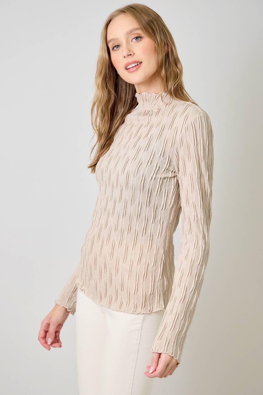 61147 Lettuce Edge Textured Knit Top