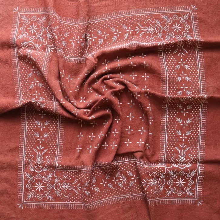 Terracotta Classic Print Naturally Dyed Bandana (white)