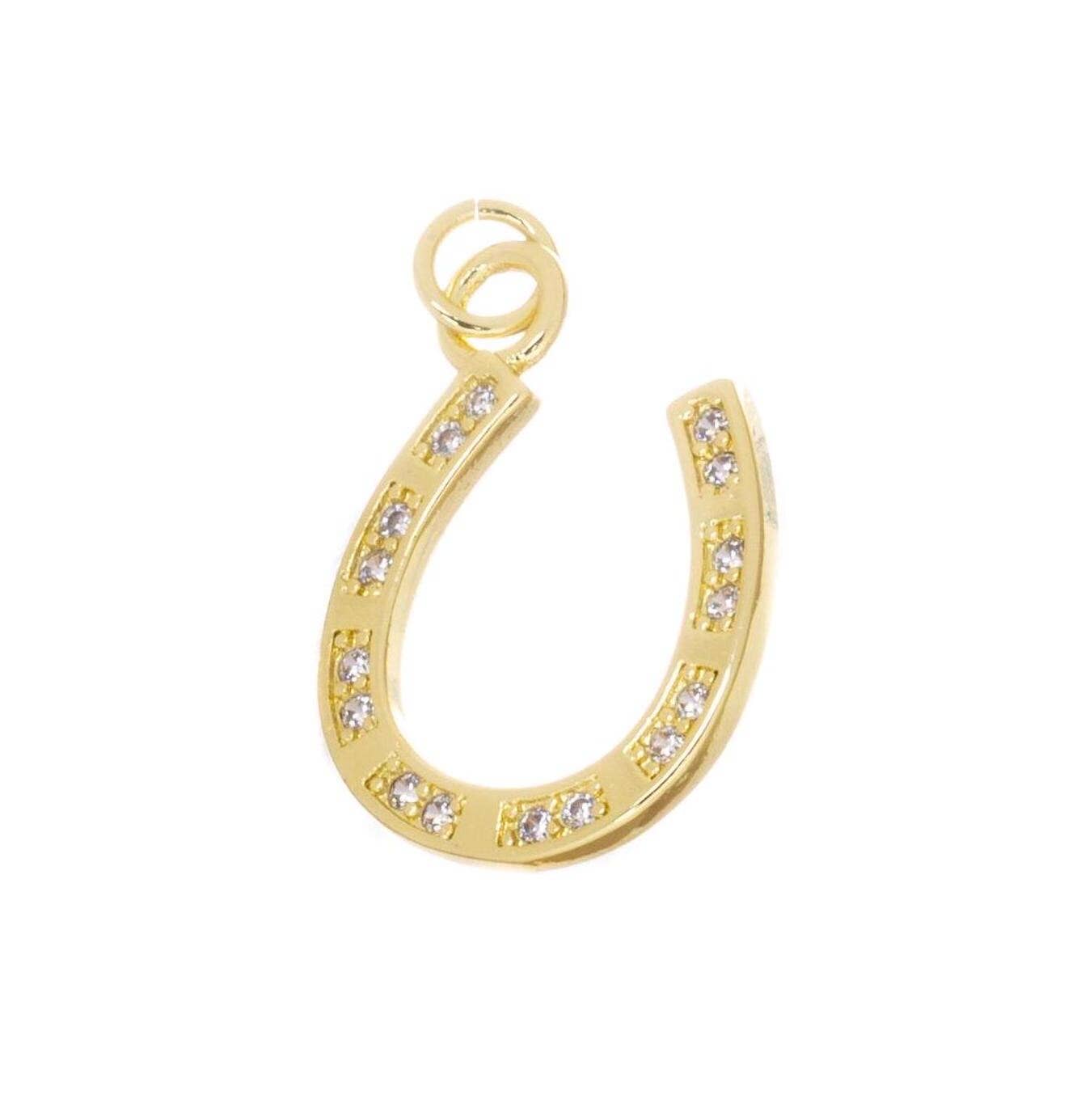 Gold CZ Pave Horseshoe Charm