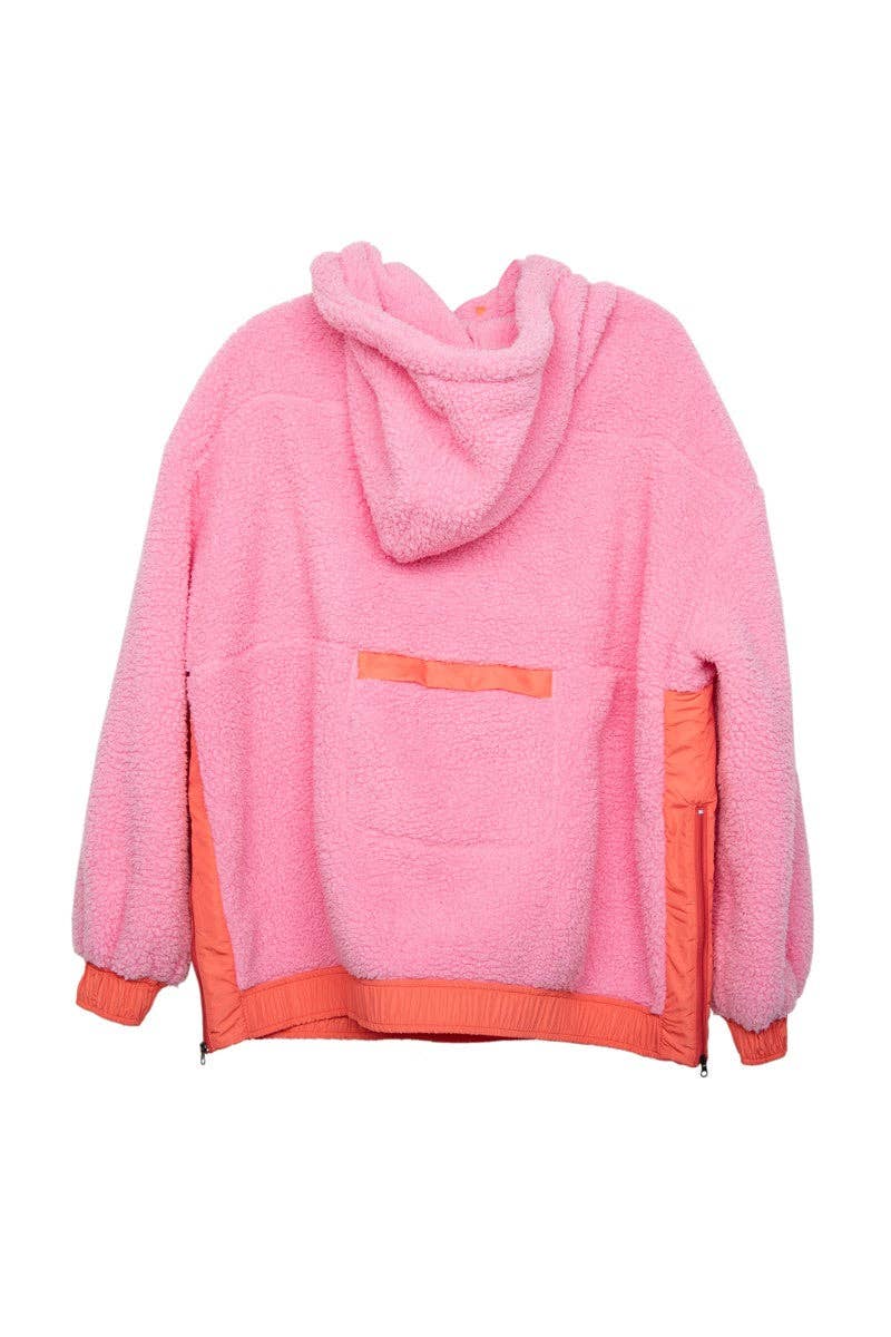 Pink Two-Toned Sherpa Pullover Hoodies