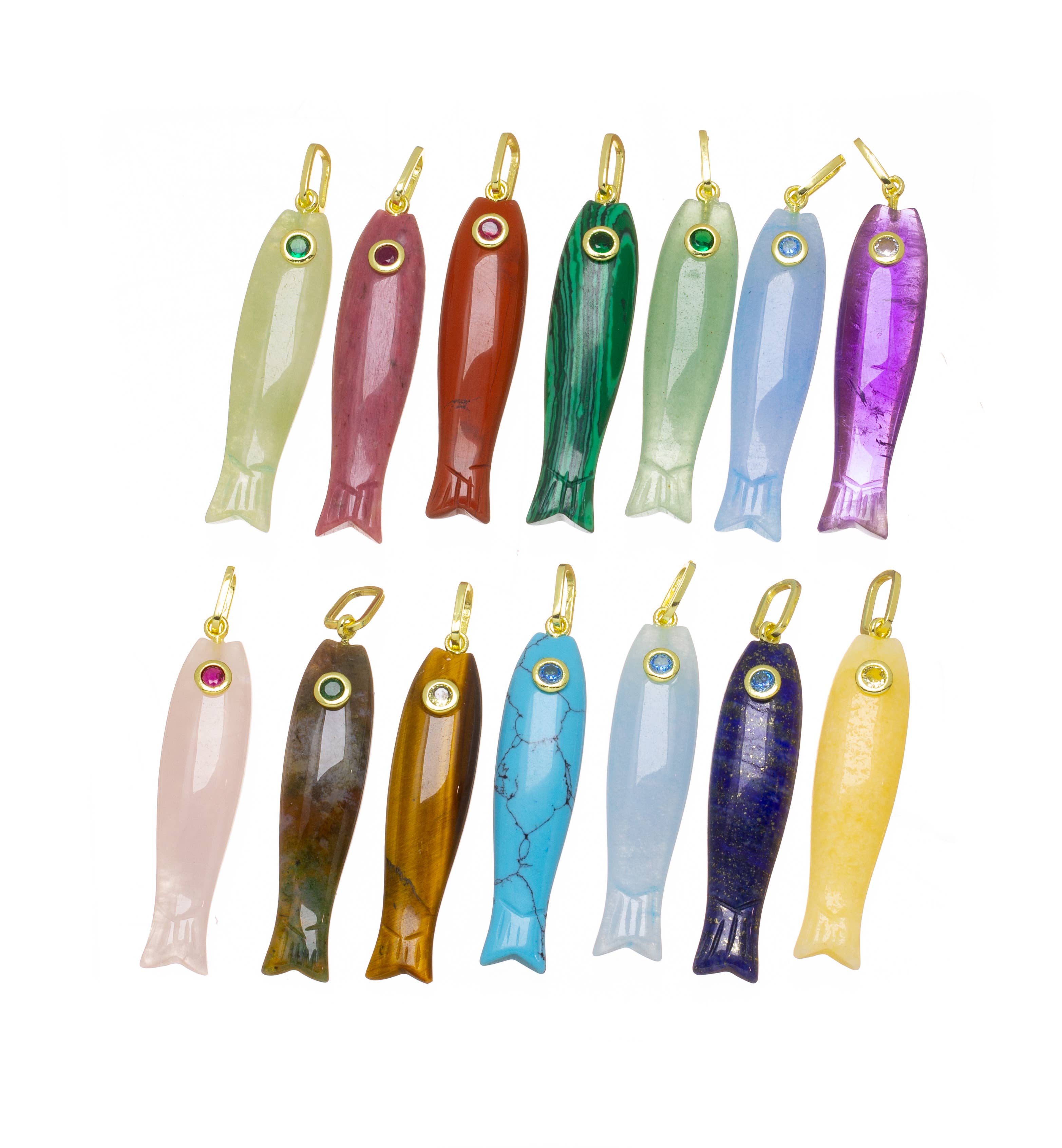 Natural Gemstone Fish Charm For Jewelry Making, GSF029