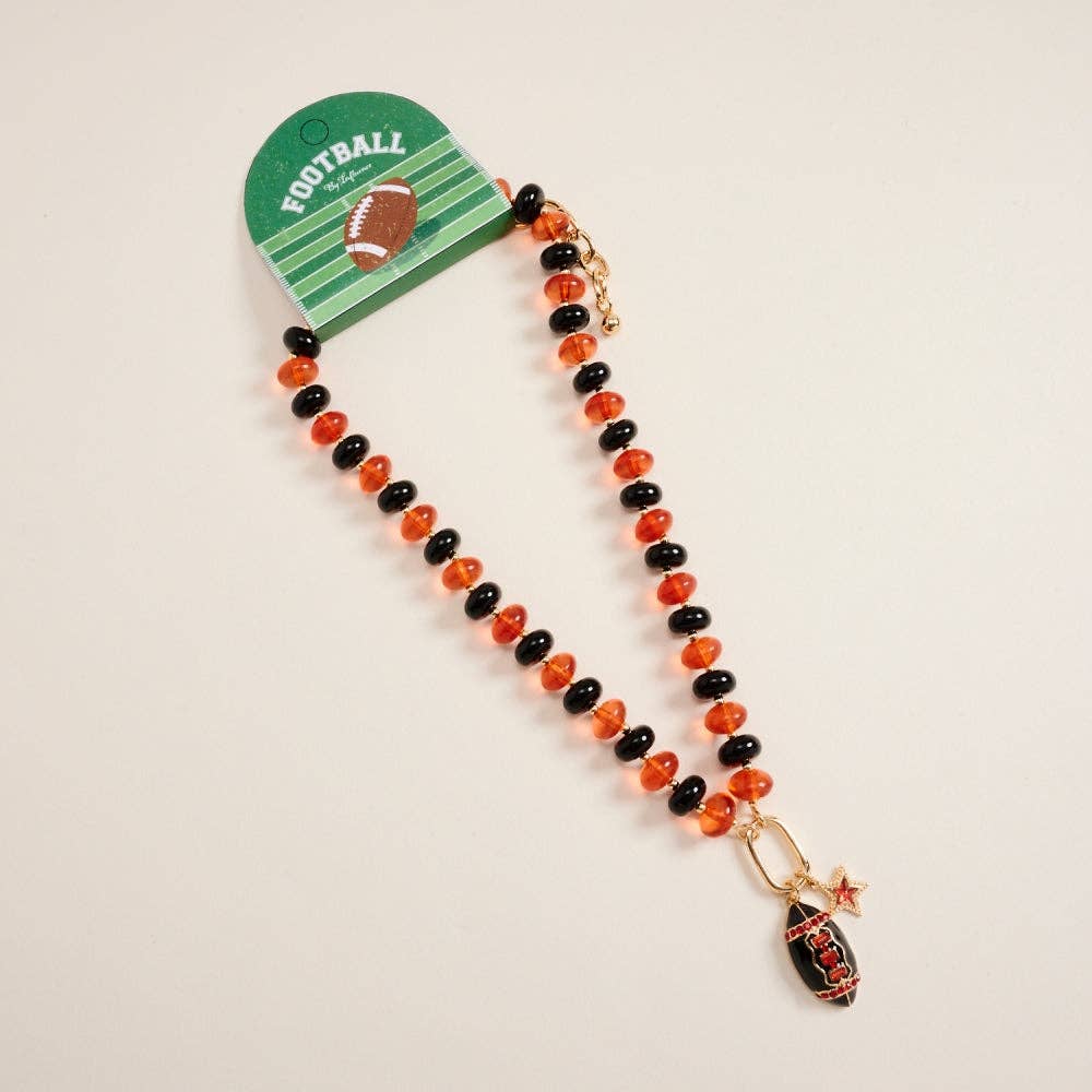 Football Star Stone Pendant Bead Necklace