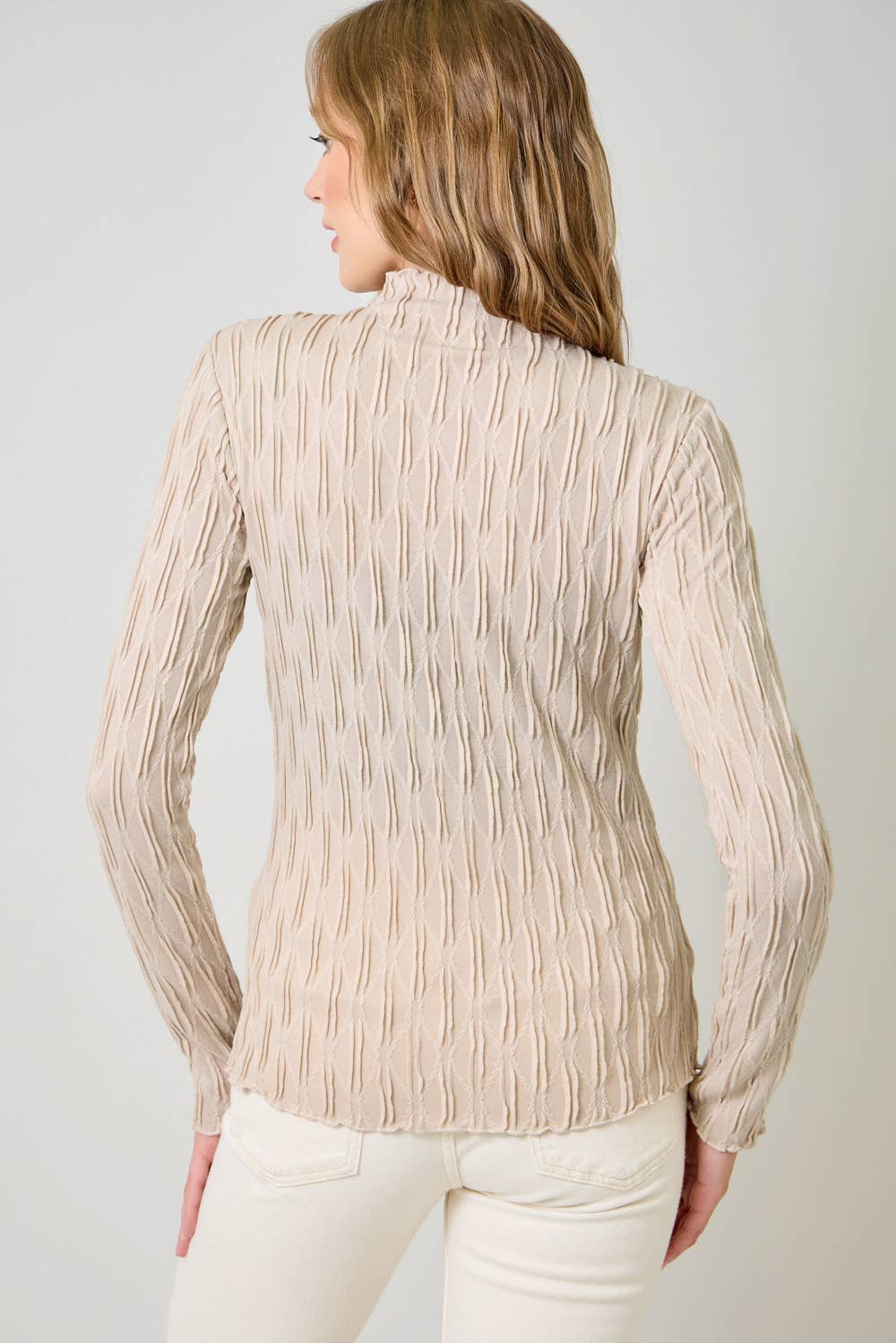 61147 Lettuce Edge Textured Knit Top