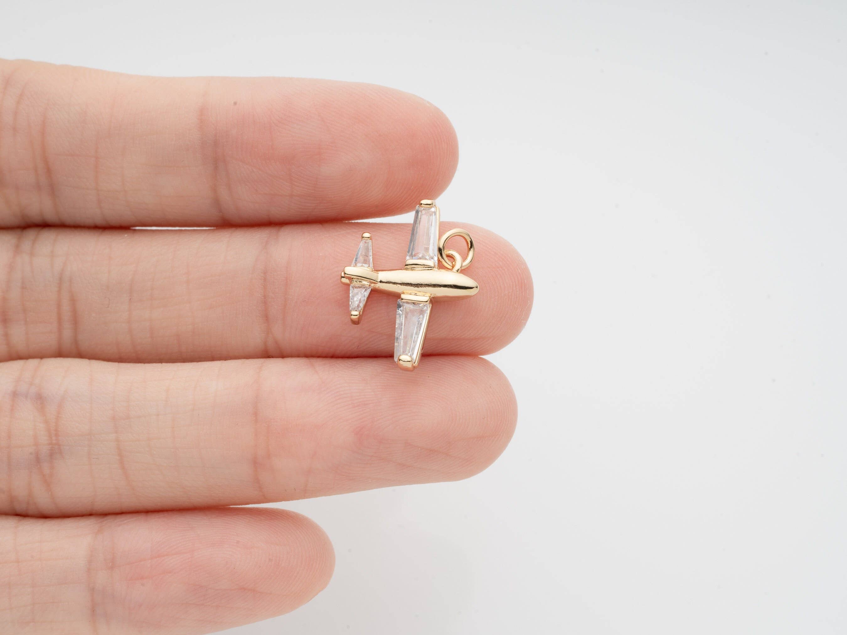 Gold CZ Airplane Dainty Charm