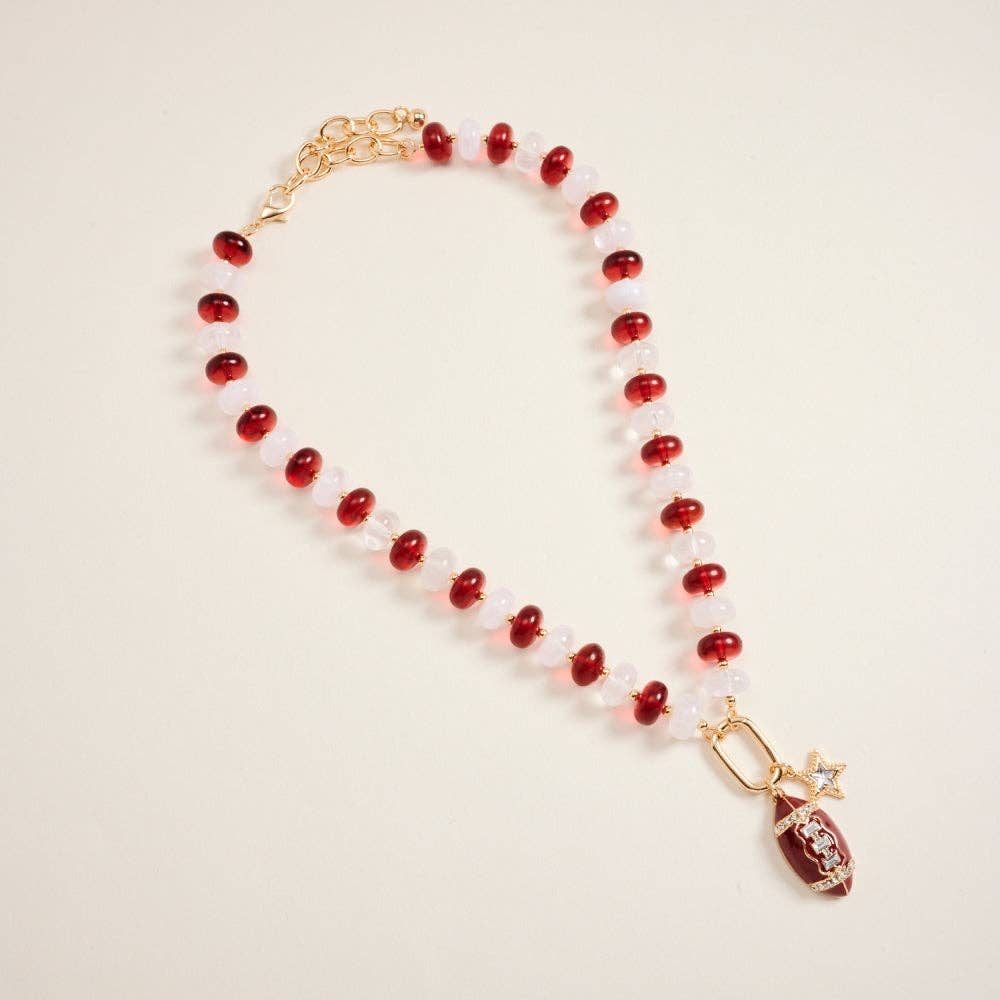 Football Star Stone Pendant Bead Necklace