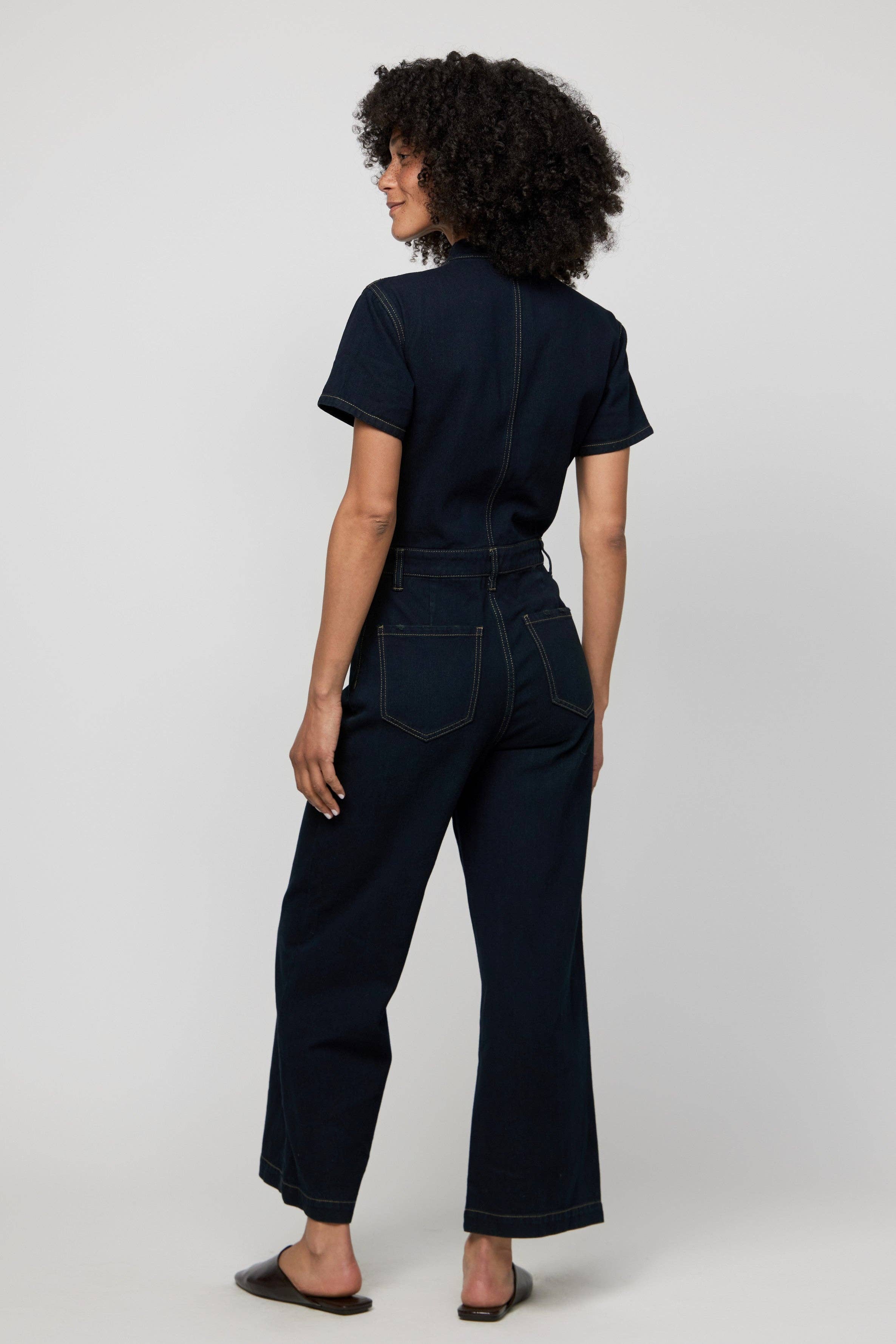 Ashby Short Sleeve Denim Coverall Jumpsuit