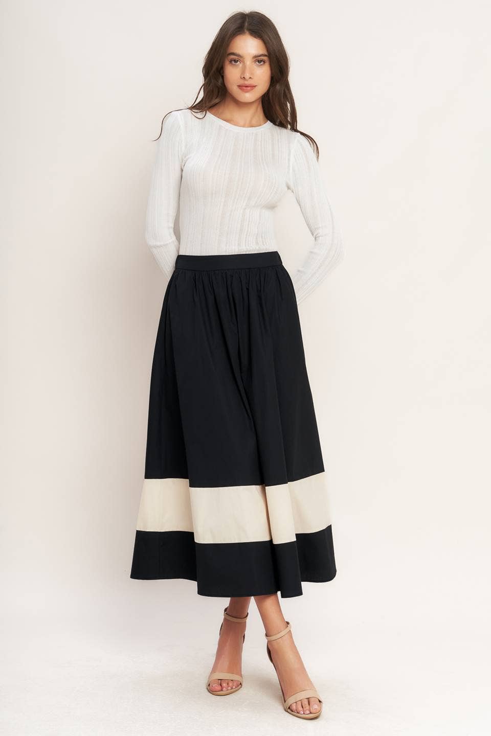 Color blocked full midi skirt