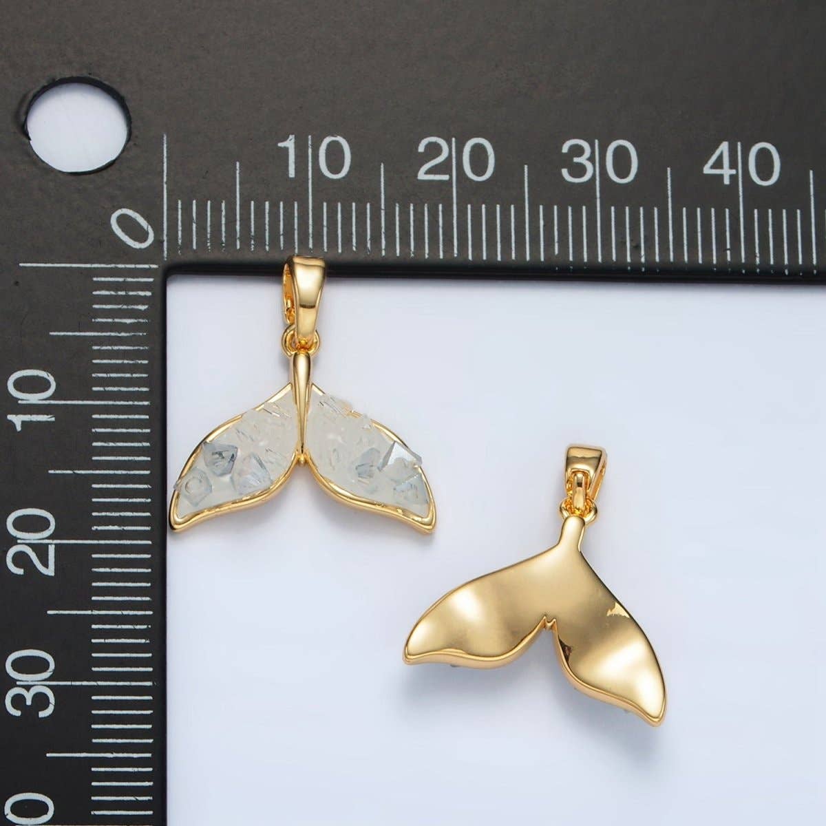 24K Gold Filled Blue Agate Enamel Dolphin Fish Tail Pendant | AA1526