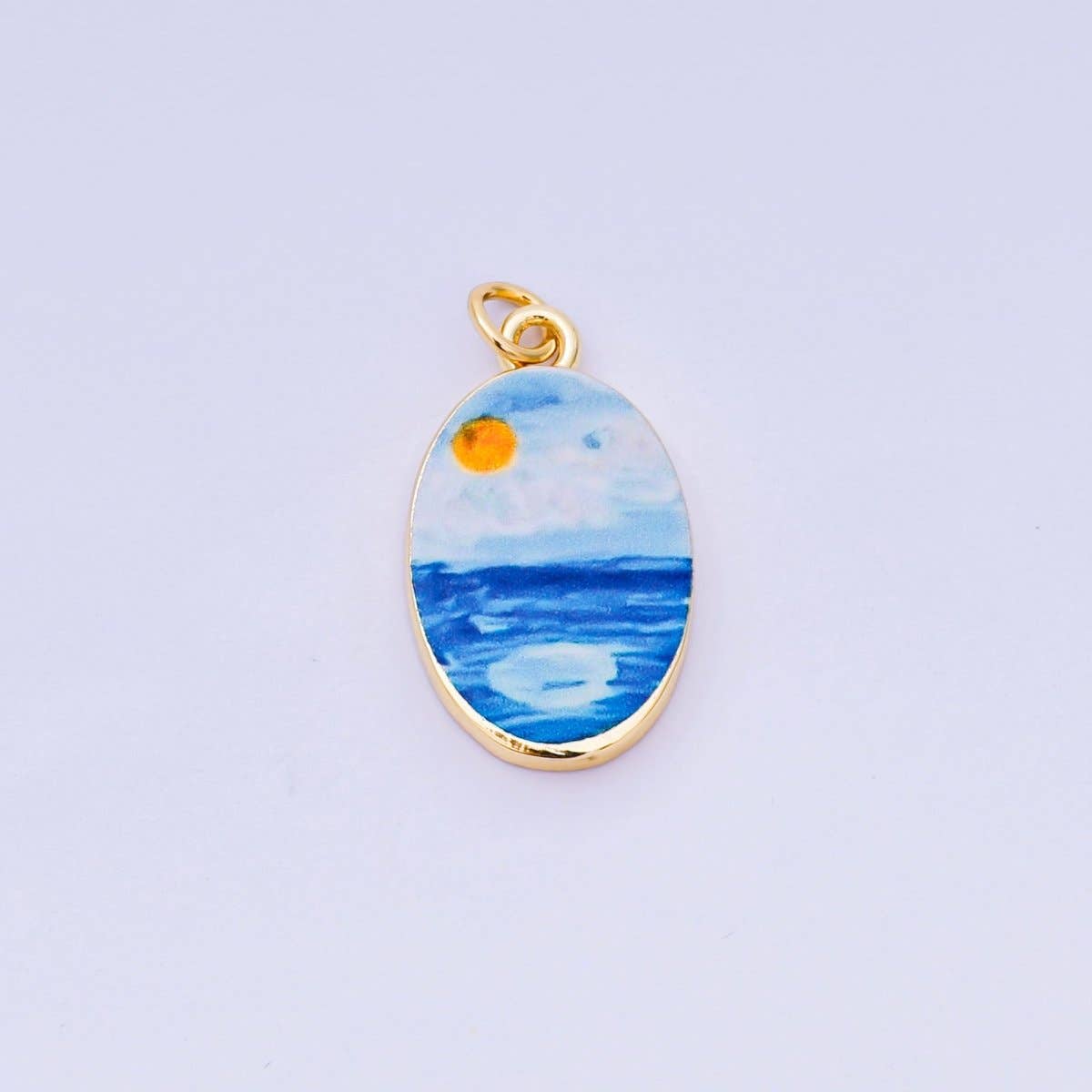 24K Gold Filled Enamel Art Oval Spring Charm in Flower, Butterfly, & Nature
