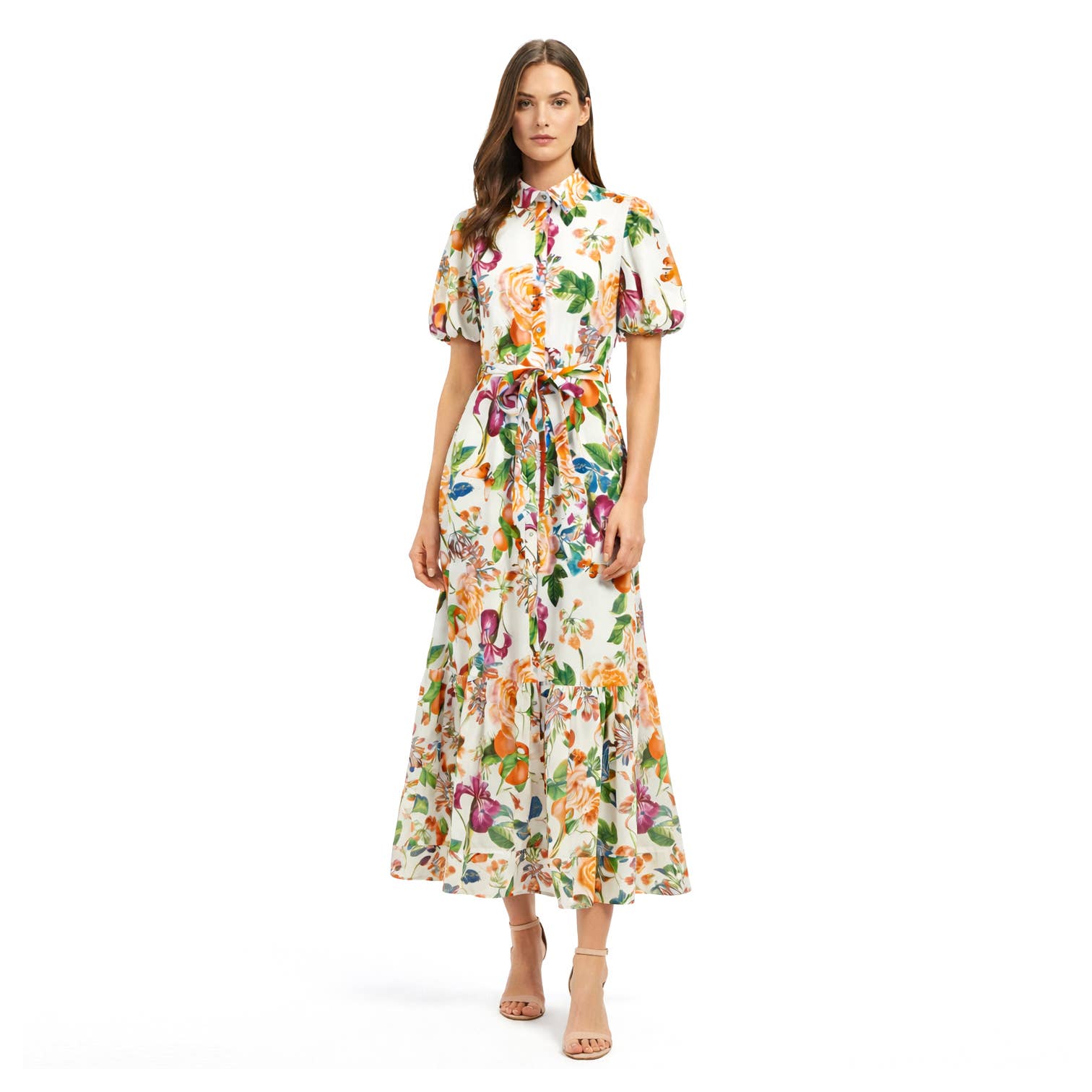Tangerine Bloom Long Shirt Dress