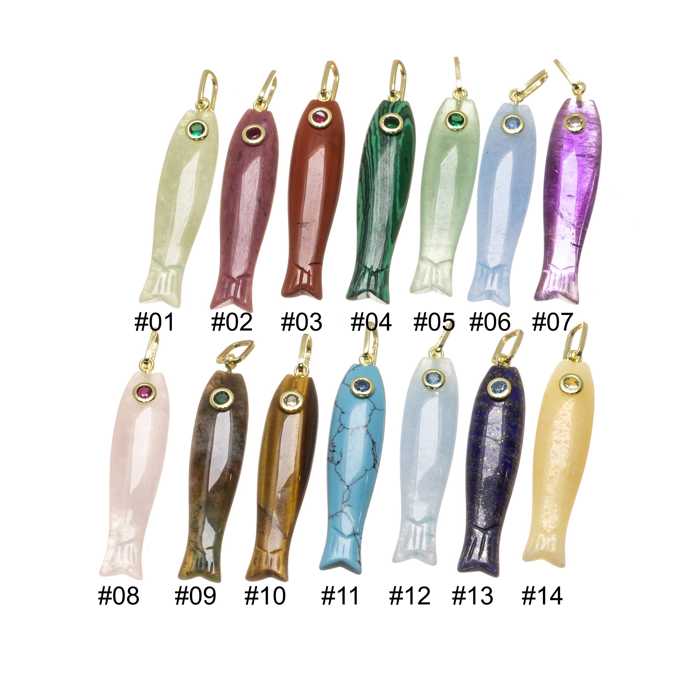 Natural Gemstone Fish Charm For Jewelry Making, GSF029