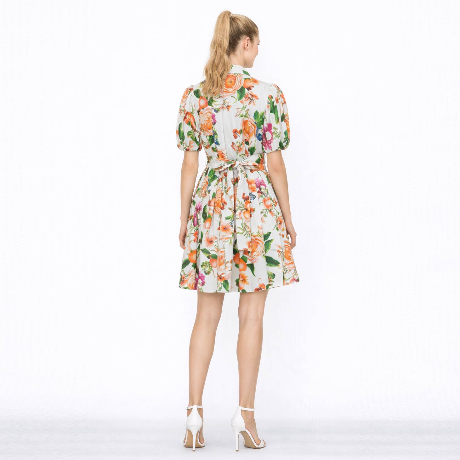 Tangerine Bloom Shirt Mini Dress